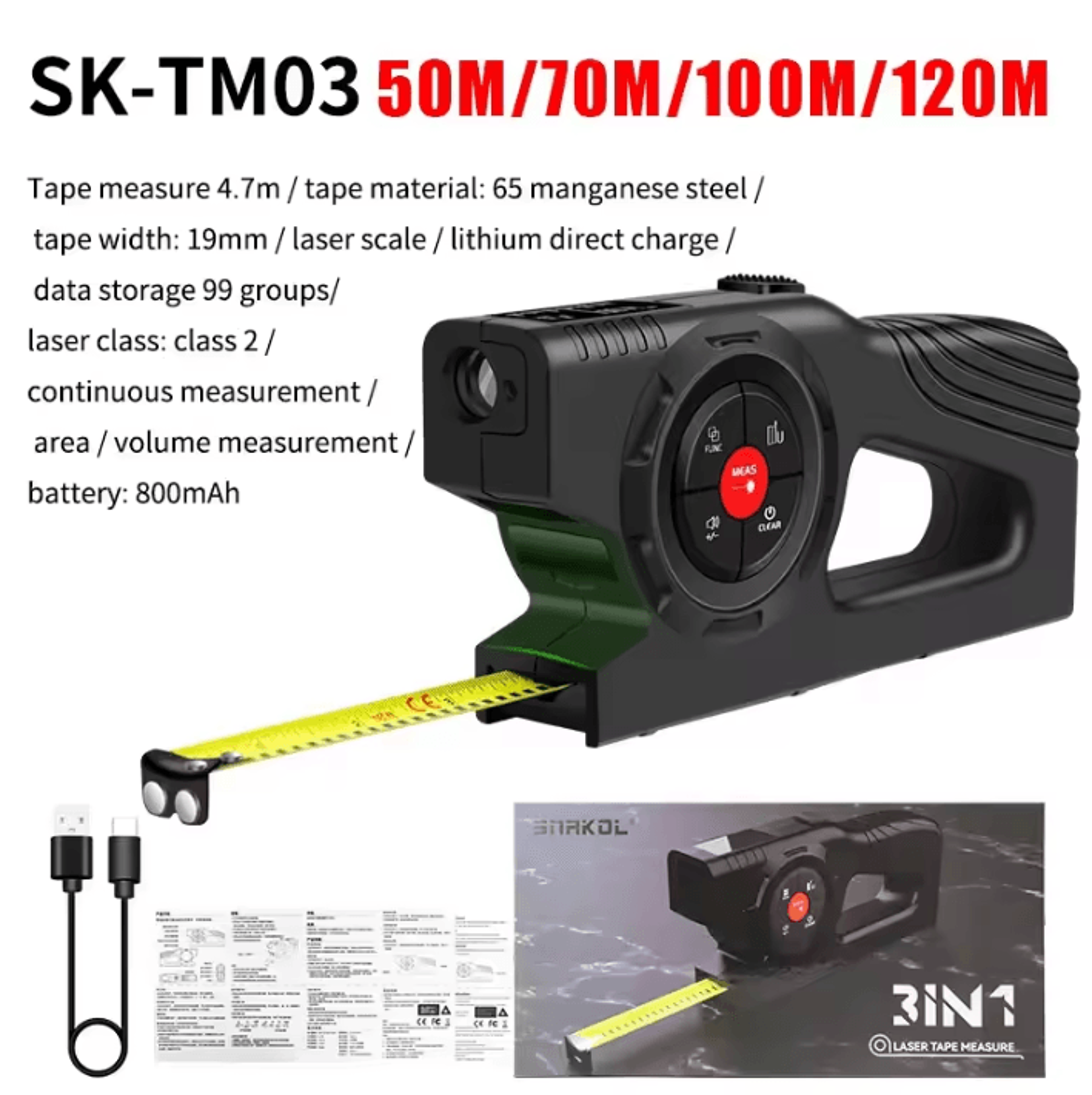 Snakol 3in1 Laser Tape Measure  High Accuracy Laser Distance Meter And Electronic Ruler 1