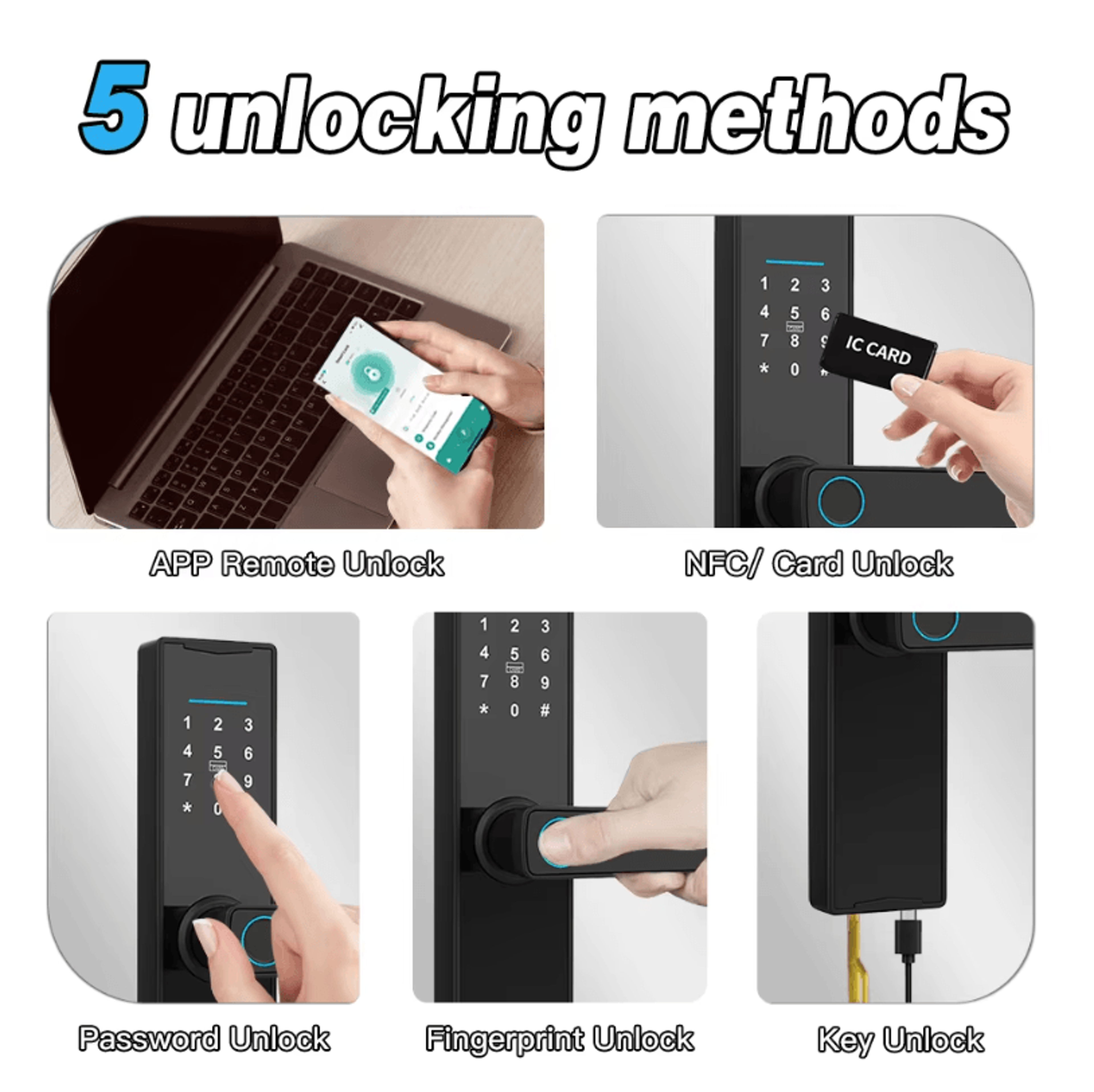Smart Bluetooth Door Lock  Tuya App Compatible Biometric Fingerprint Electronic Home Lock 2