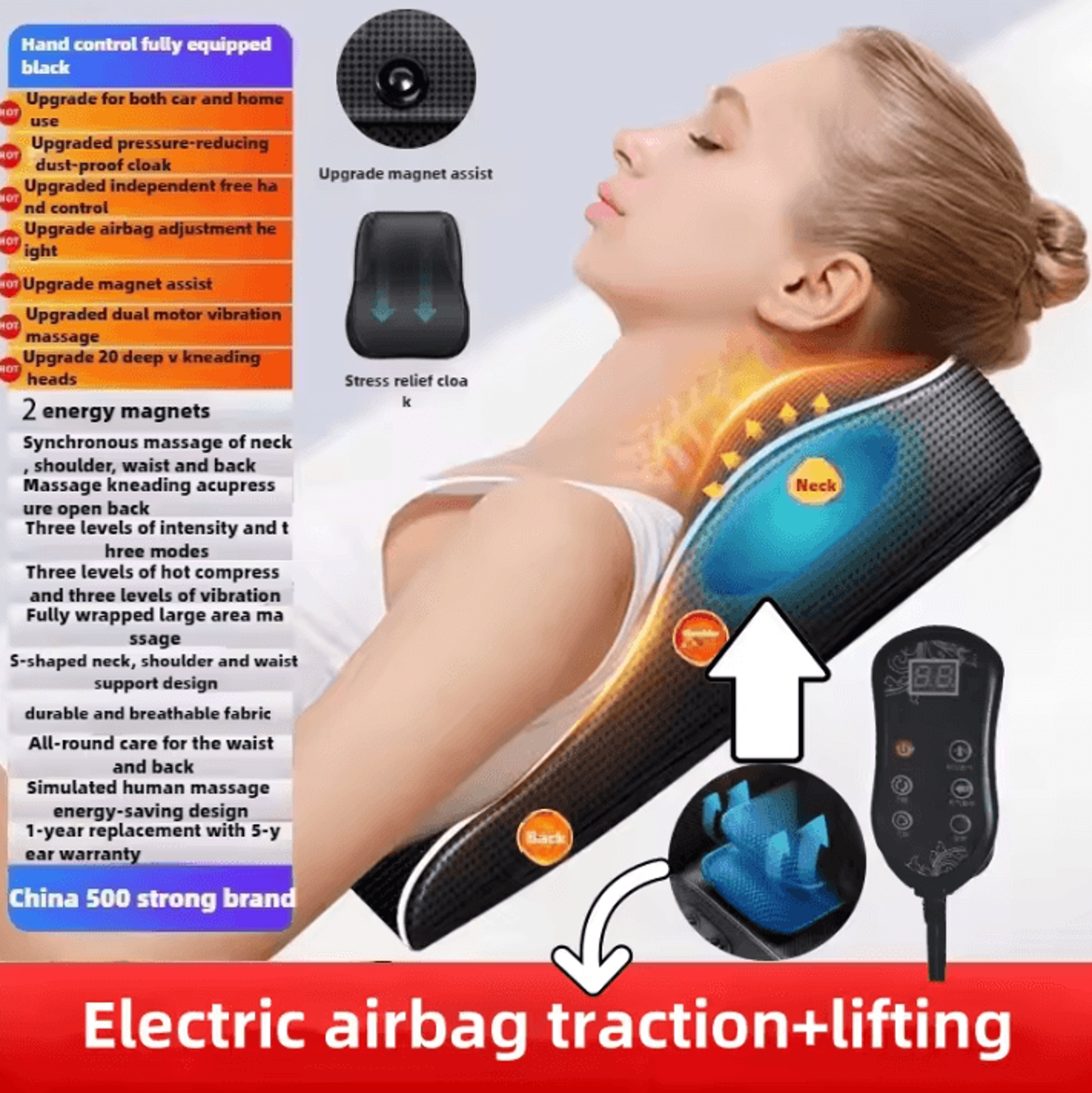 Electric Shiatsu Head Neck And Cervical Traction Body Massager  Heated Vibration Car And Home Back  10