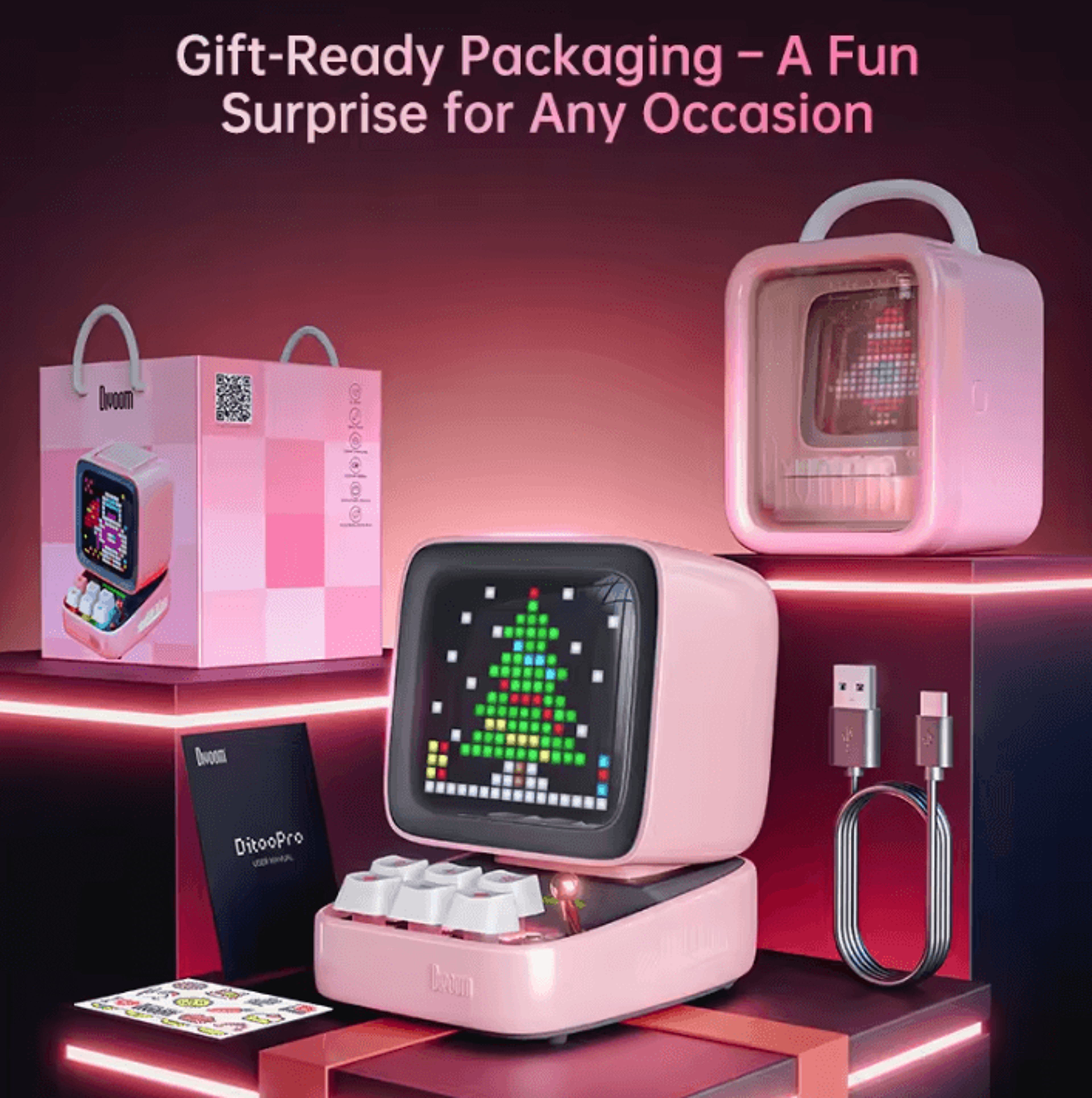 Retro Pixel Art Bluetooth Speaker  Portable LED Display Alarm Clock  Creative Sound Device 4