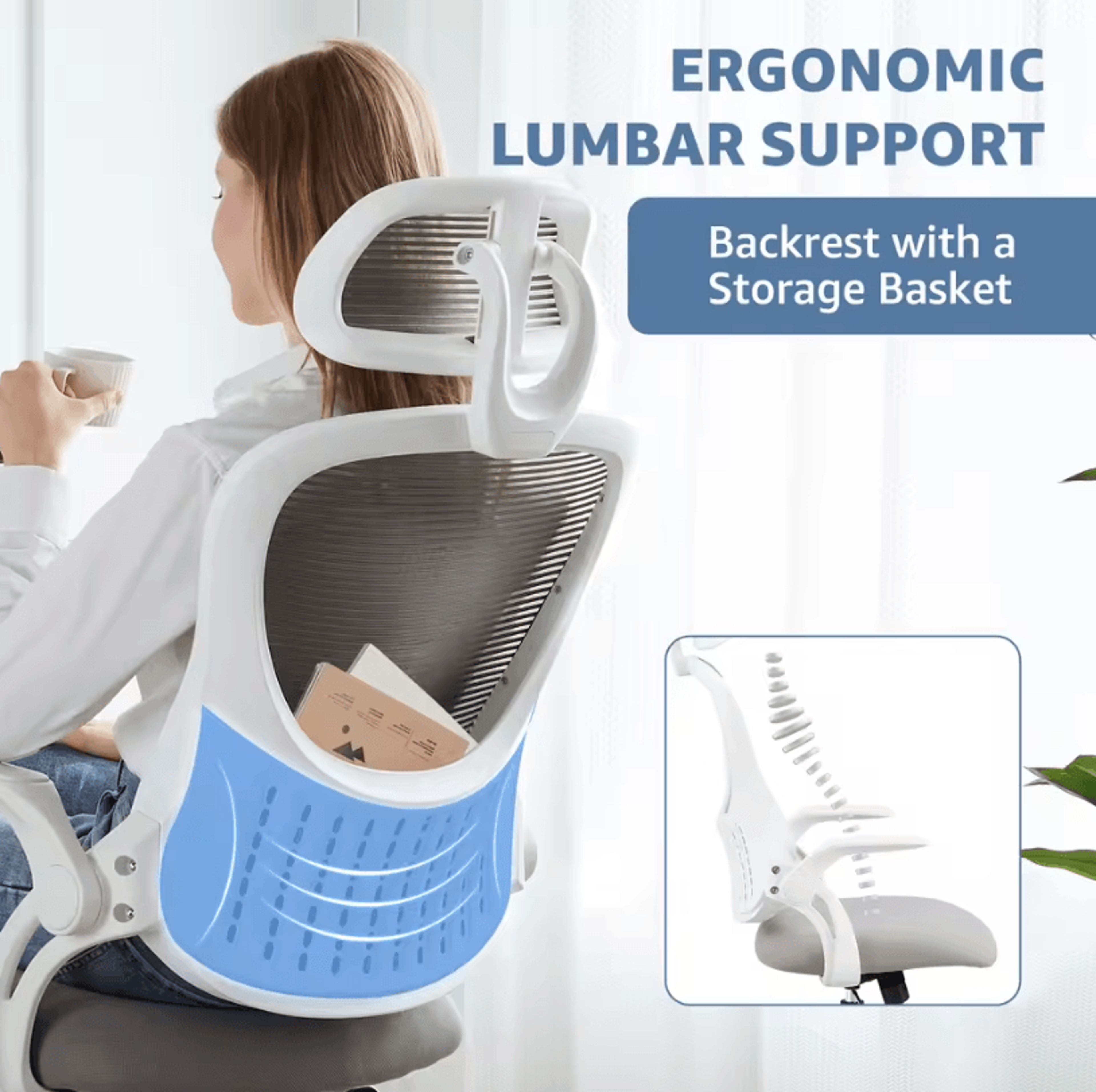 Ergonomic Mesh Office Chair  Adjustable Headrest FlipUp Arms And Lumbar Support For Home Office 1
