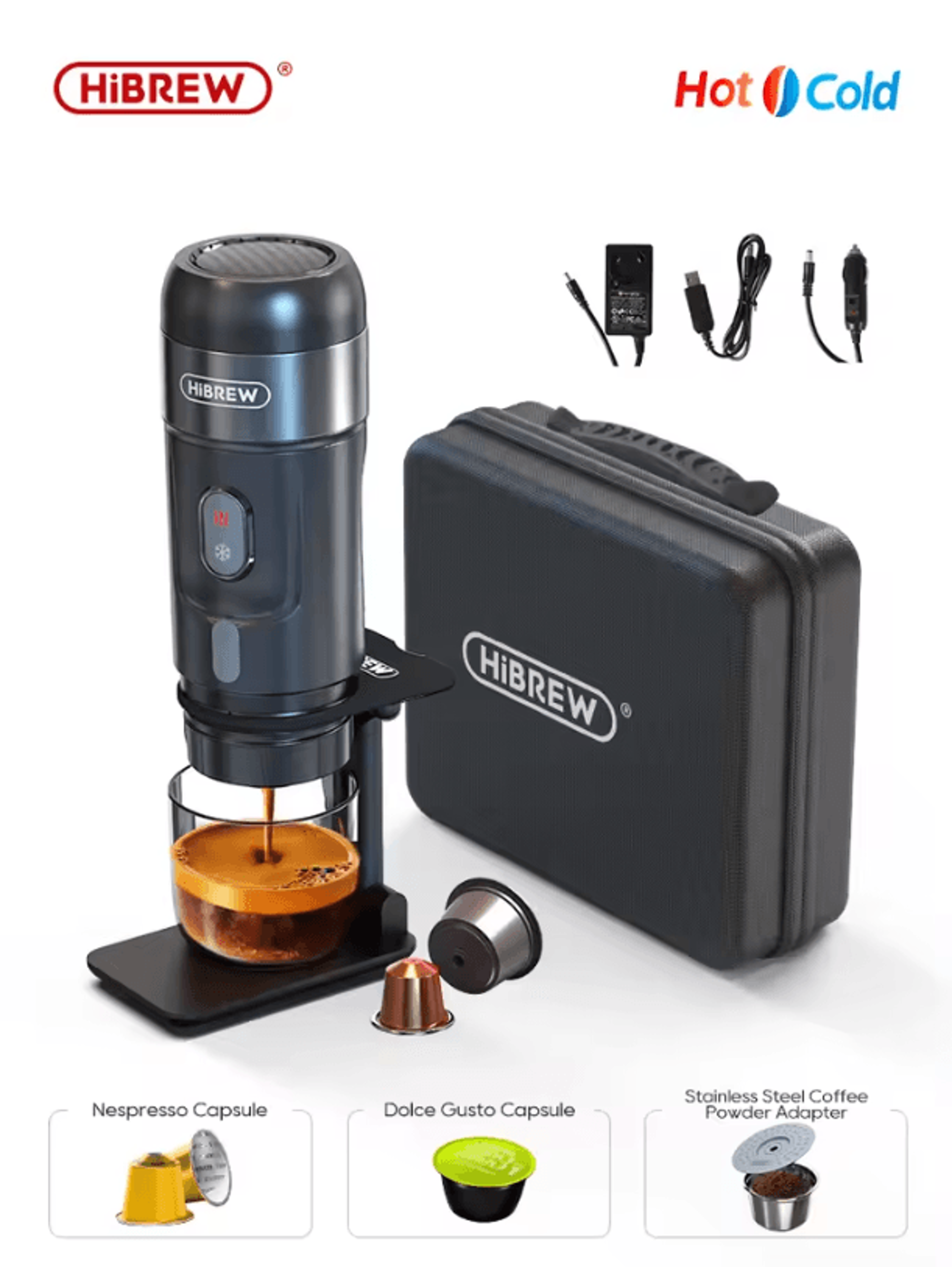 HiBREW Portable Coffee Machine For Car And Home  DC 12V Espresso Maker For Nespresso And Dolce Pods 0