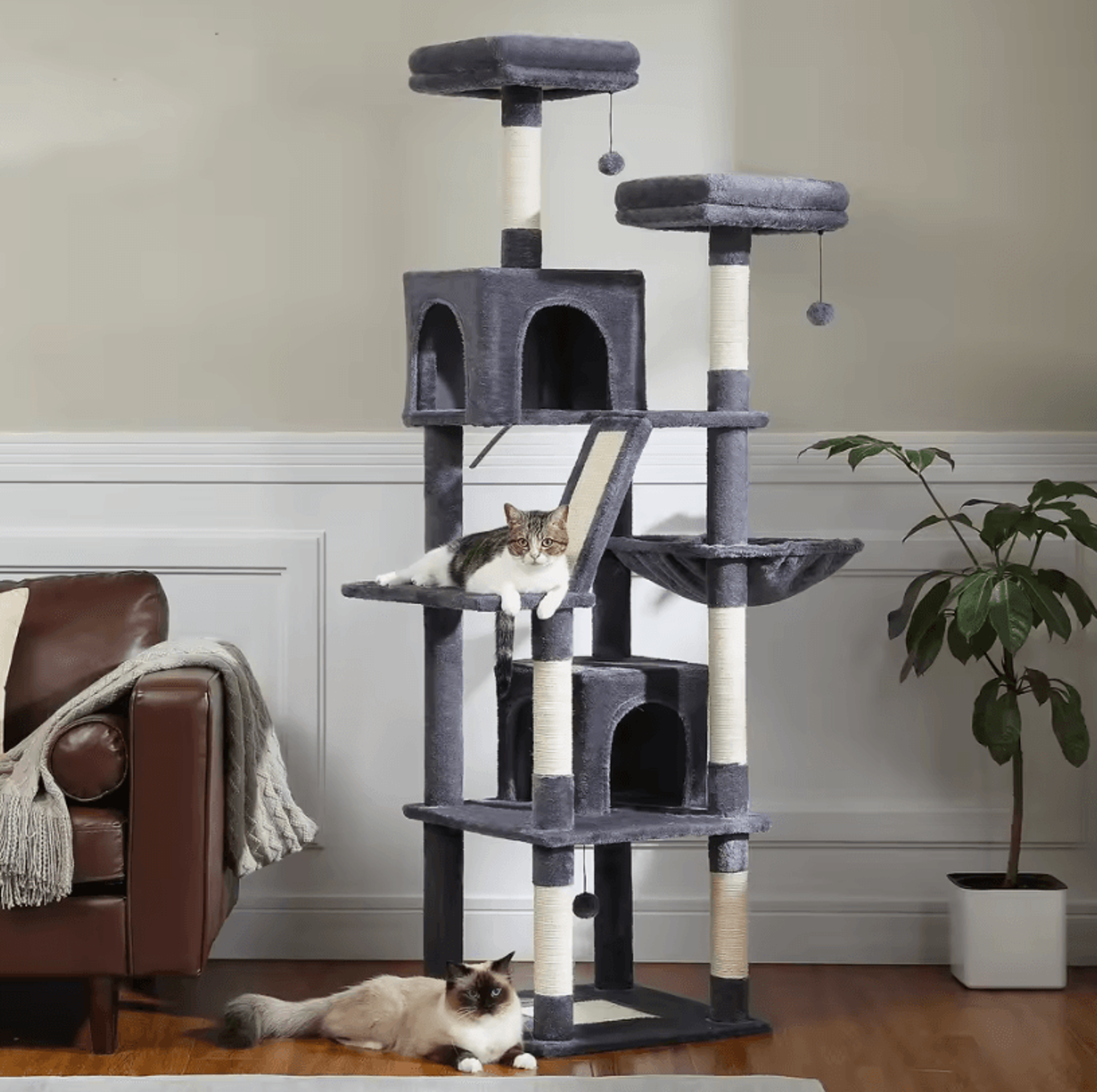 Tall Cat Tree  Large MultiLevel Plush Cat Tower With Scratching Posts And Perches 1