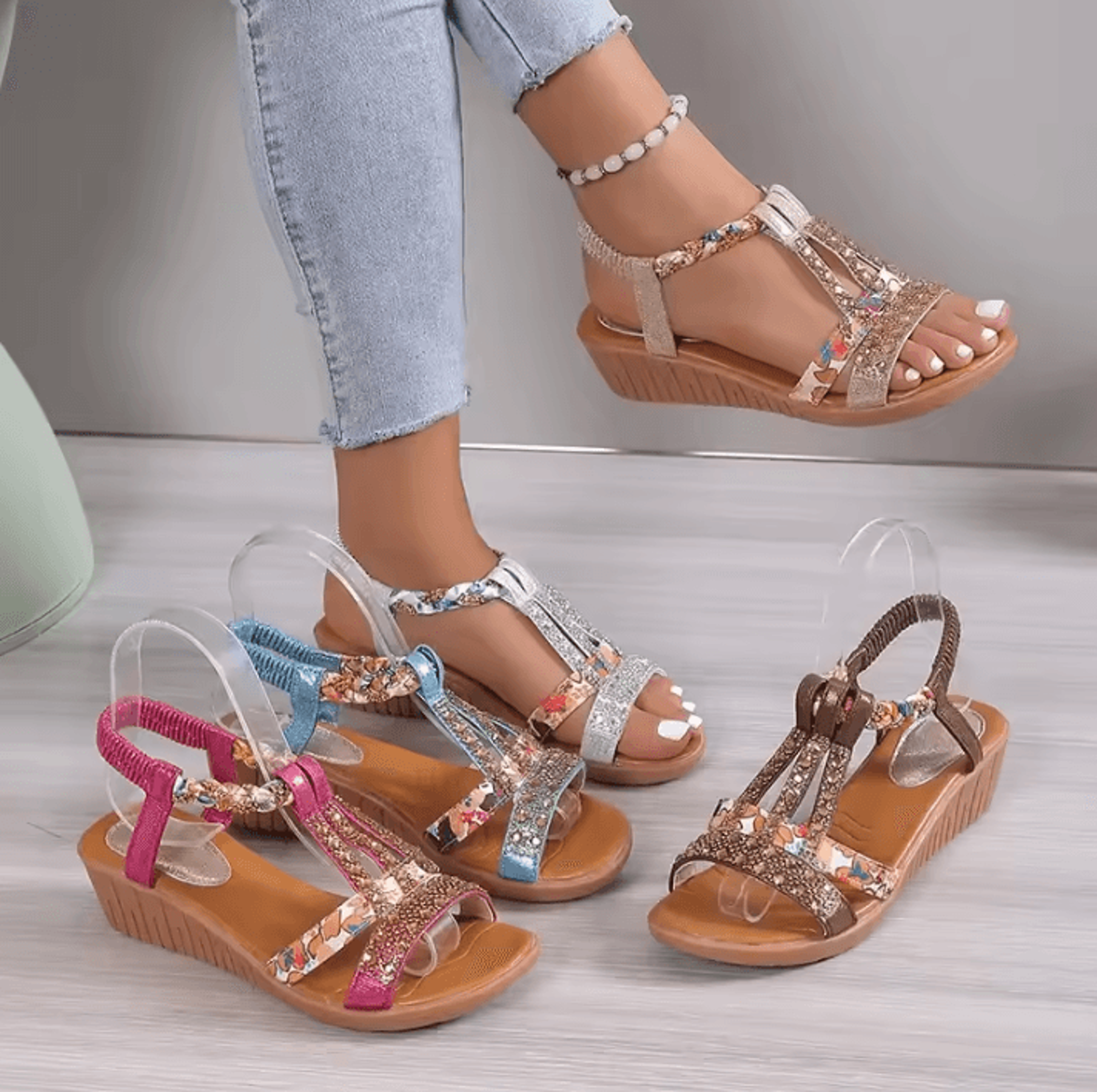 Womens Wedge Sandals Summer  Bohemia Rhinestones Casual Platform Beach Shoes Sizes 3443 0