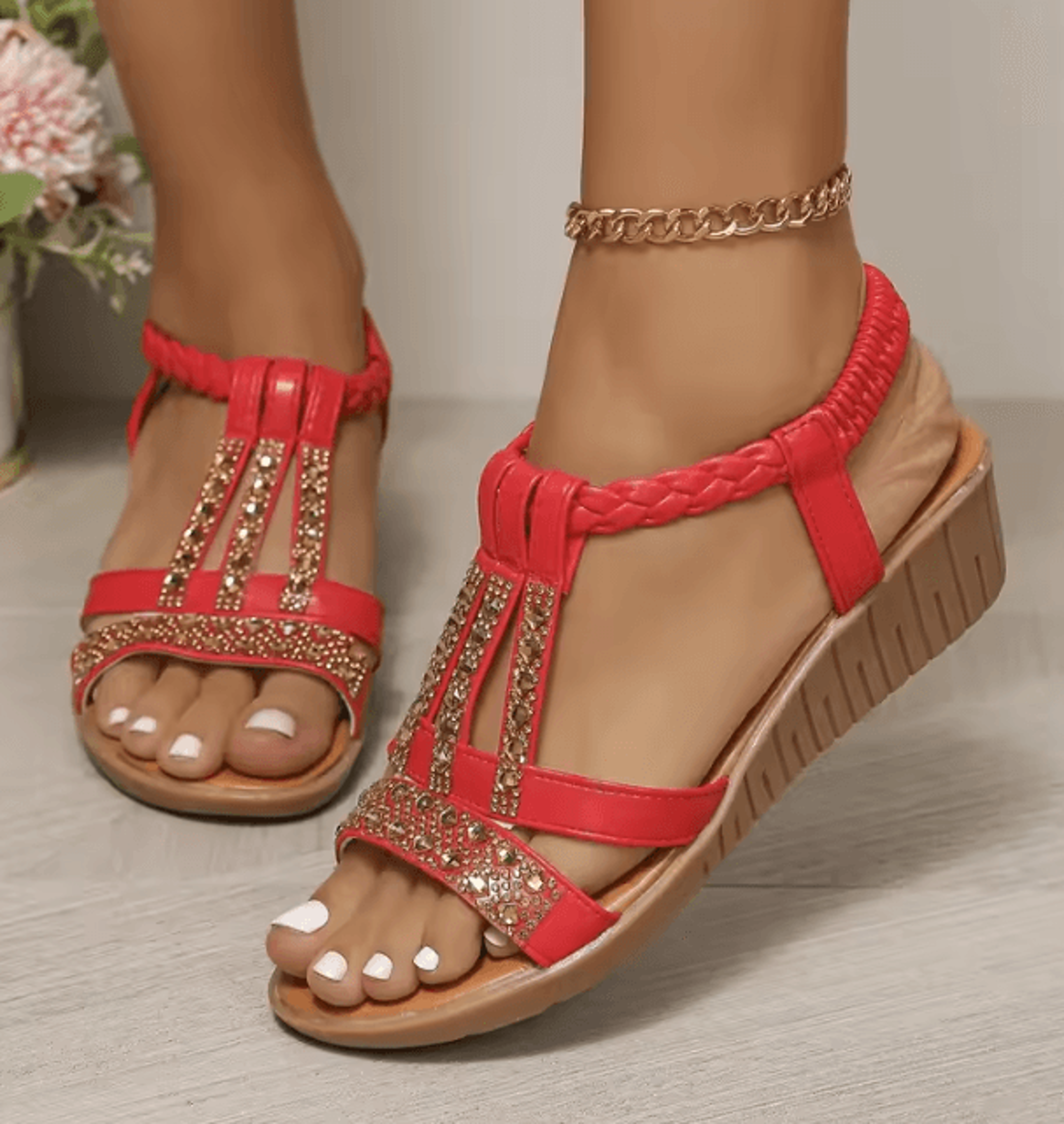 Womens Wedge Sandals Summer  Bohemia Rhinestones Casual Platform Beach Shoes Sizes 3443 11