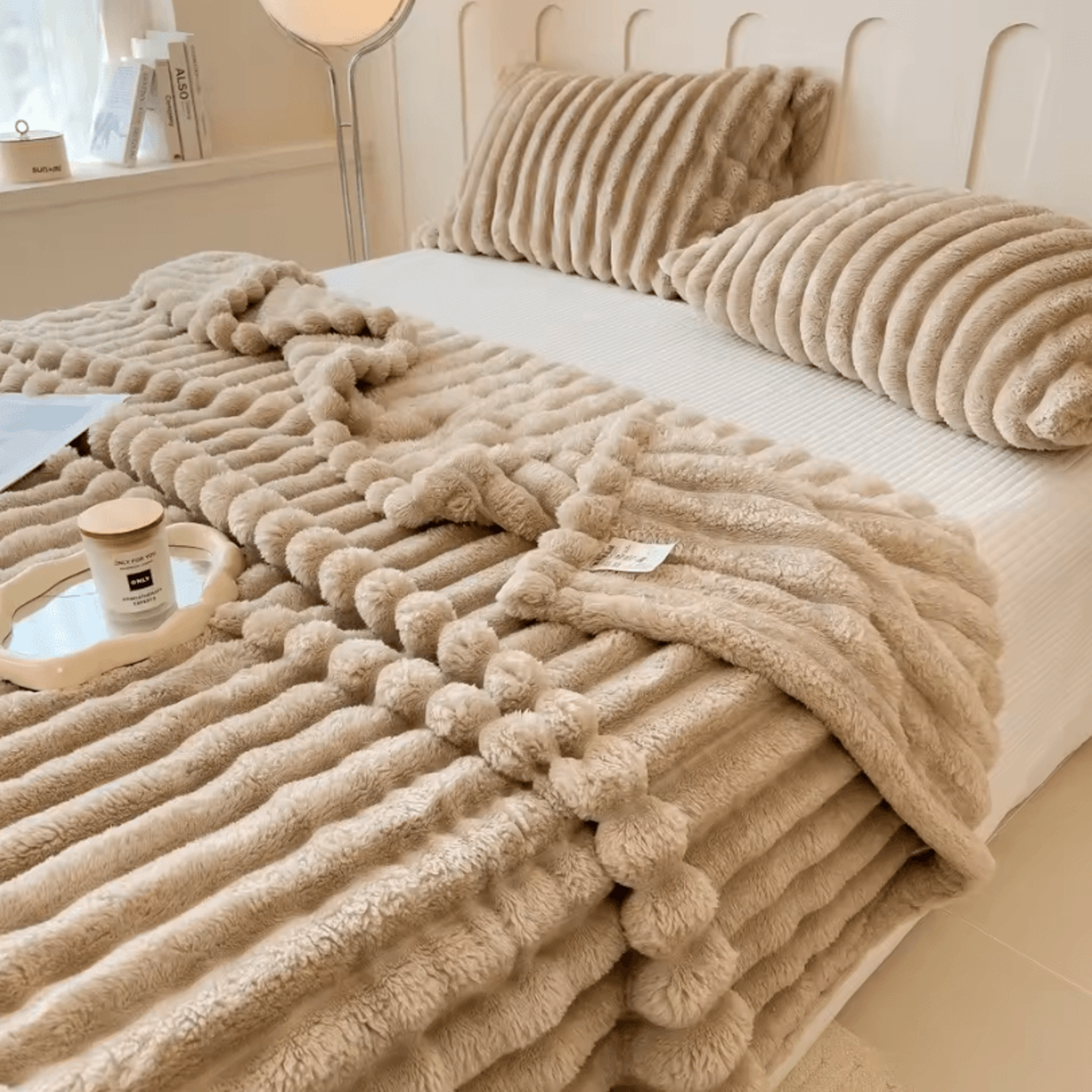 Multifunctional Thickened Blanket  Solid Color Wide Striped Blanket For Bed Nap And Pets 11