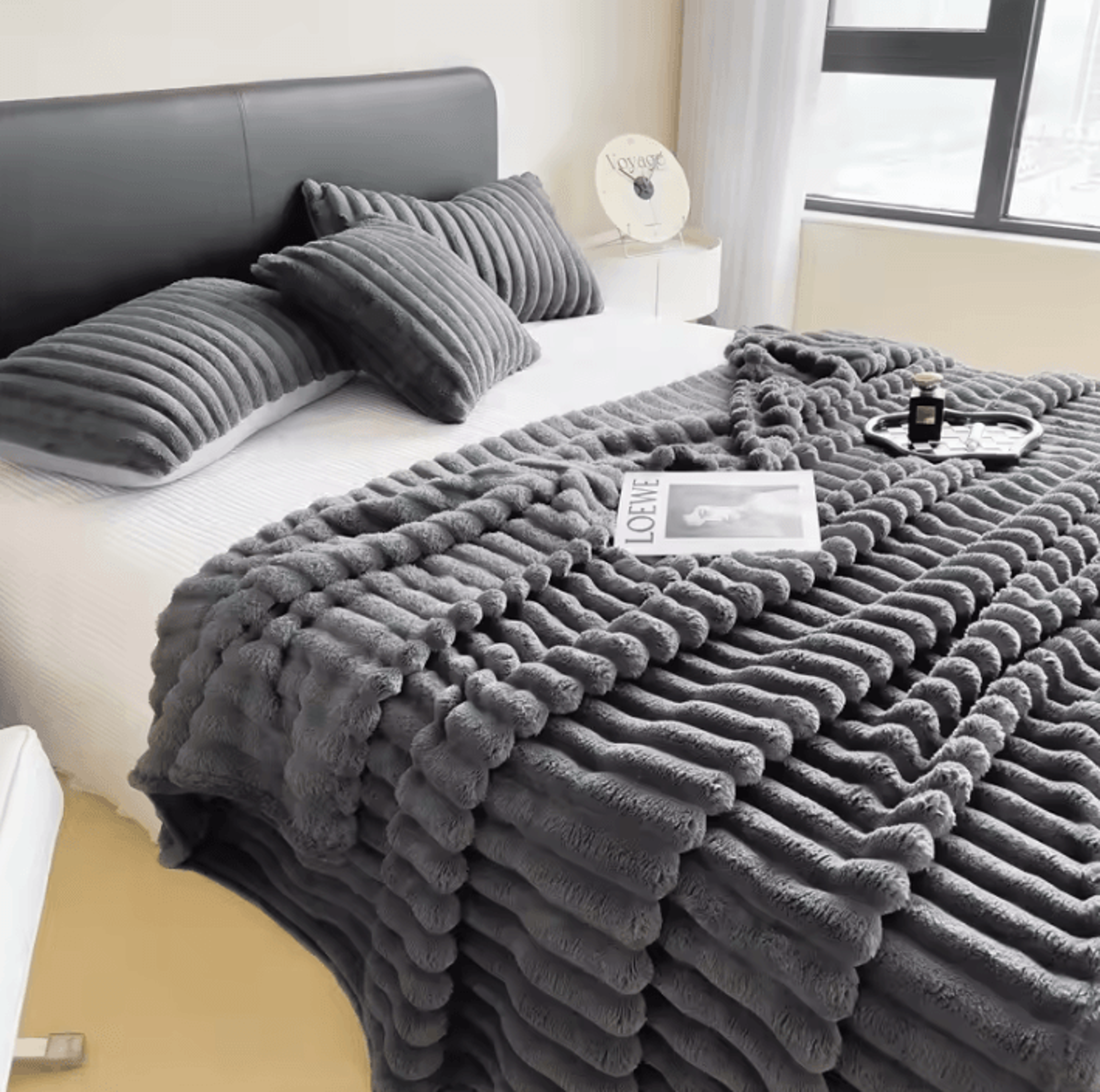 Multifunctional Thickened Blanket  Solid Color Wide Striped Blanket For Bed Nap And Pets 12