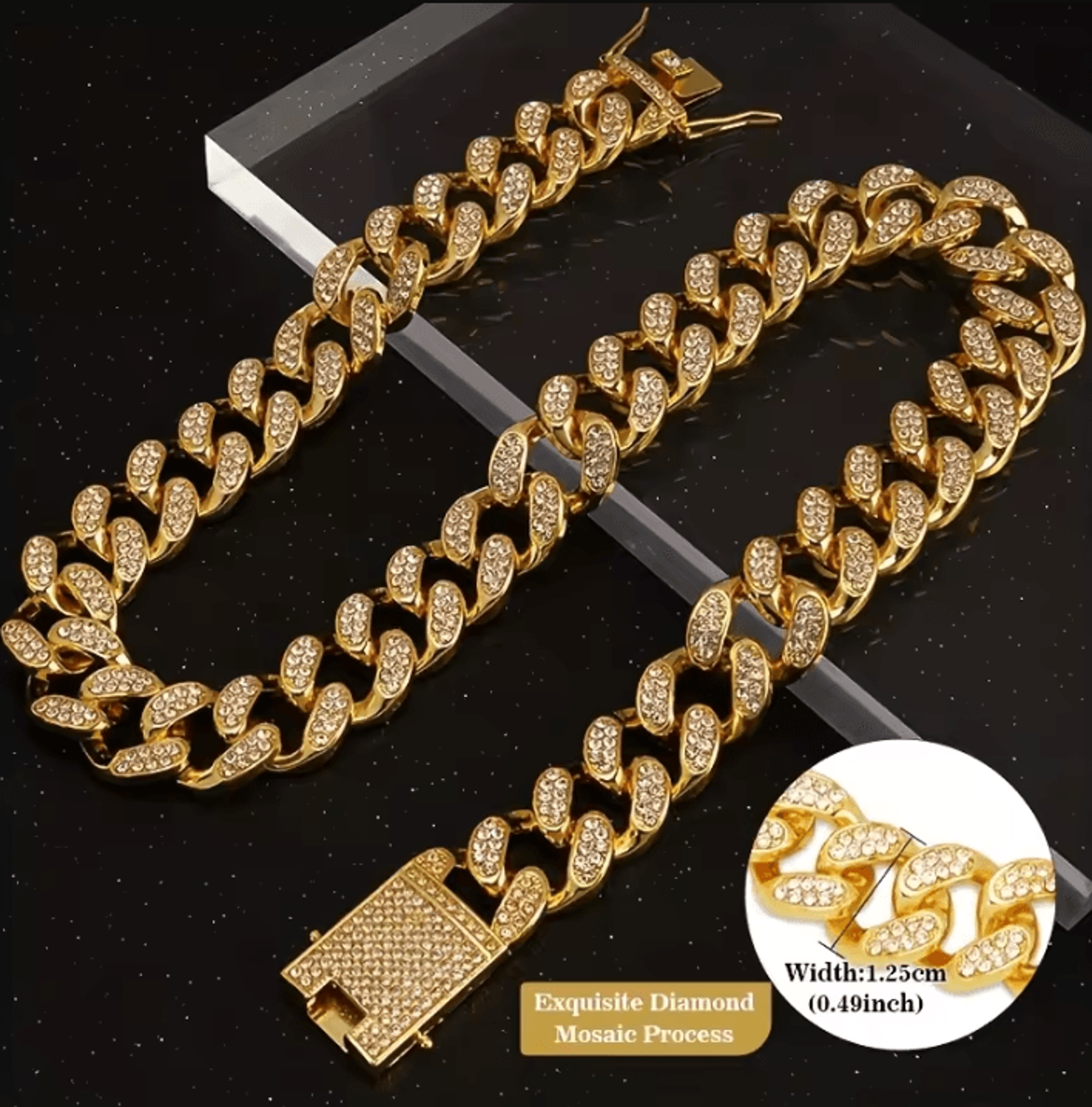Dog Cuban Chain Collar  Stylish Metal Pet Collar With Diamond Design And Secure Buckle 0