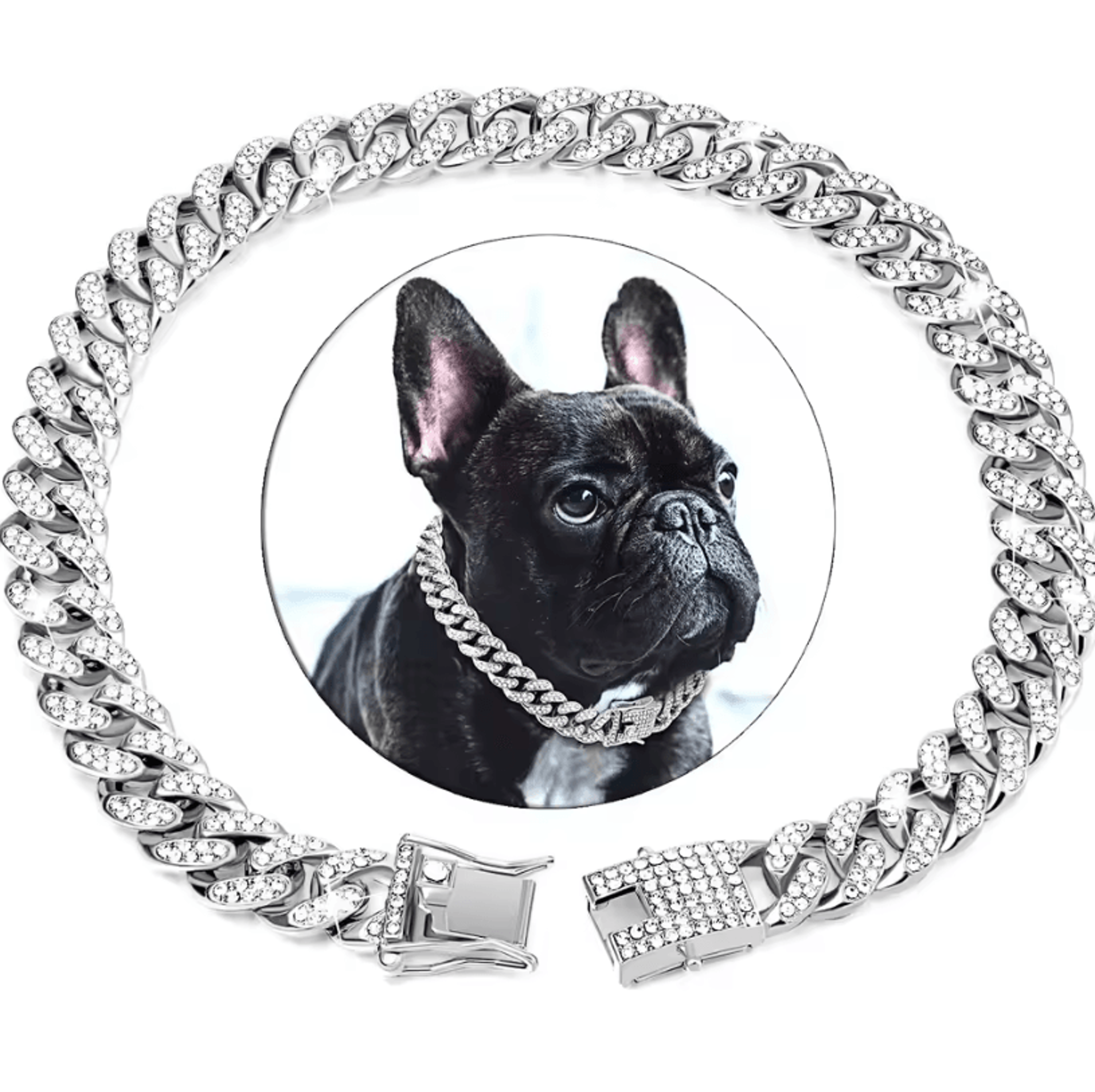 Dog Cuban Chain Collar  Stylish Metal Pet Collar With Diamond Design And Secure Buckle 5