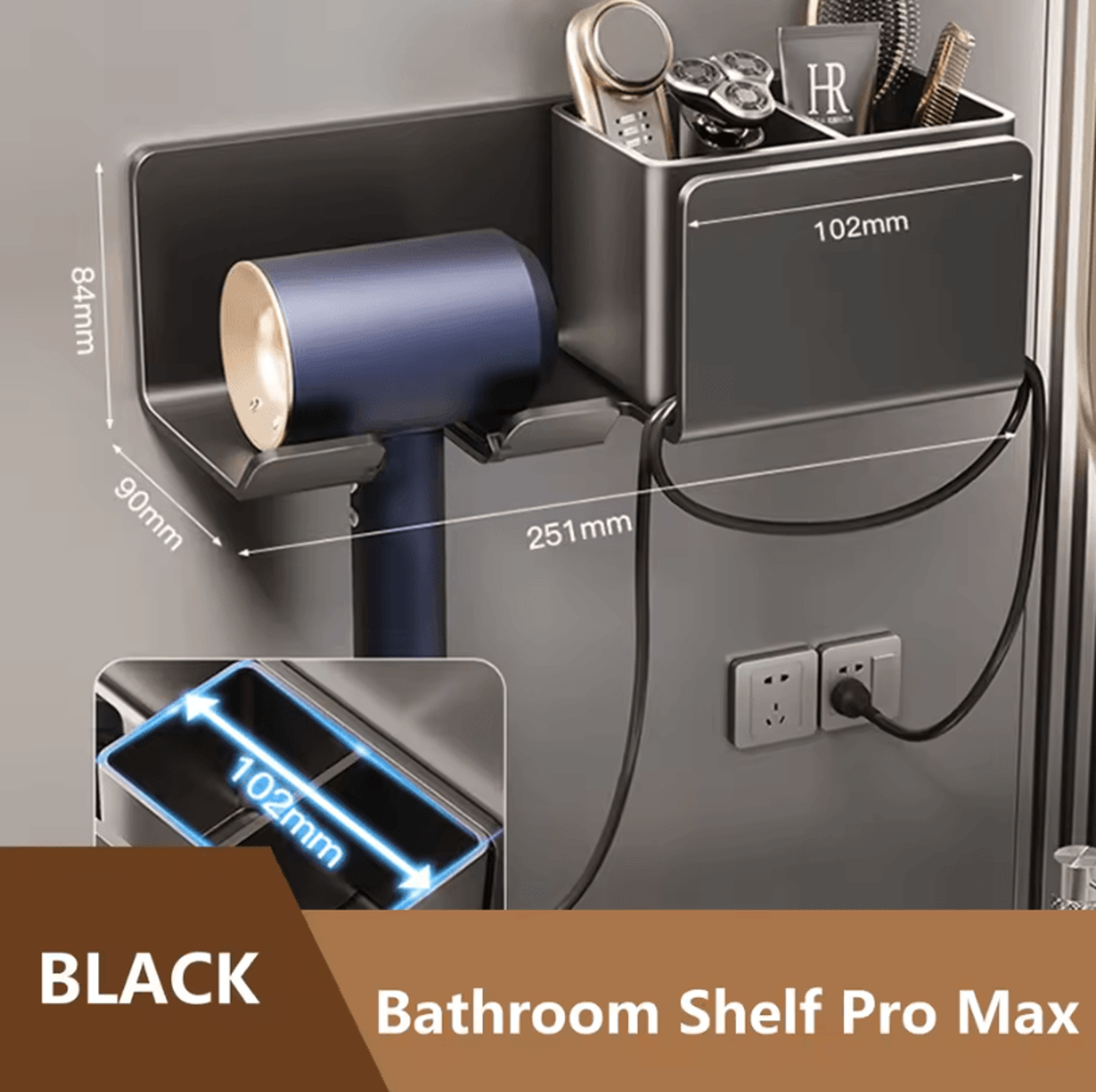 Hair Dryer Holder Wall Mount  Stylish Hair Tool Organizer Shelf For Bathroom And Vanity 13