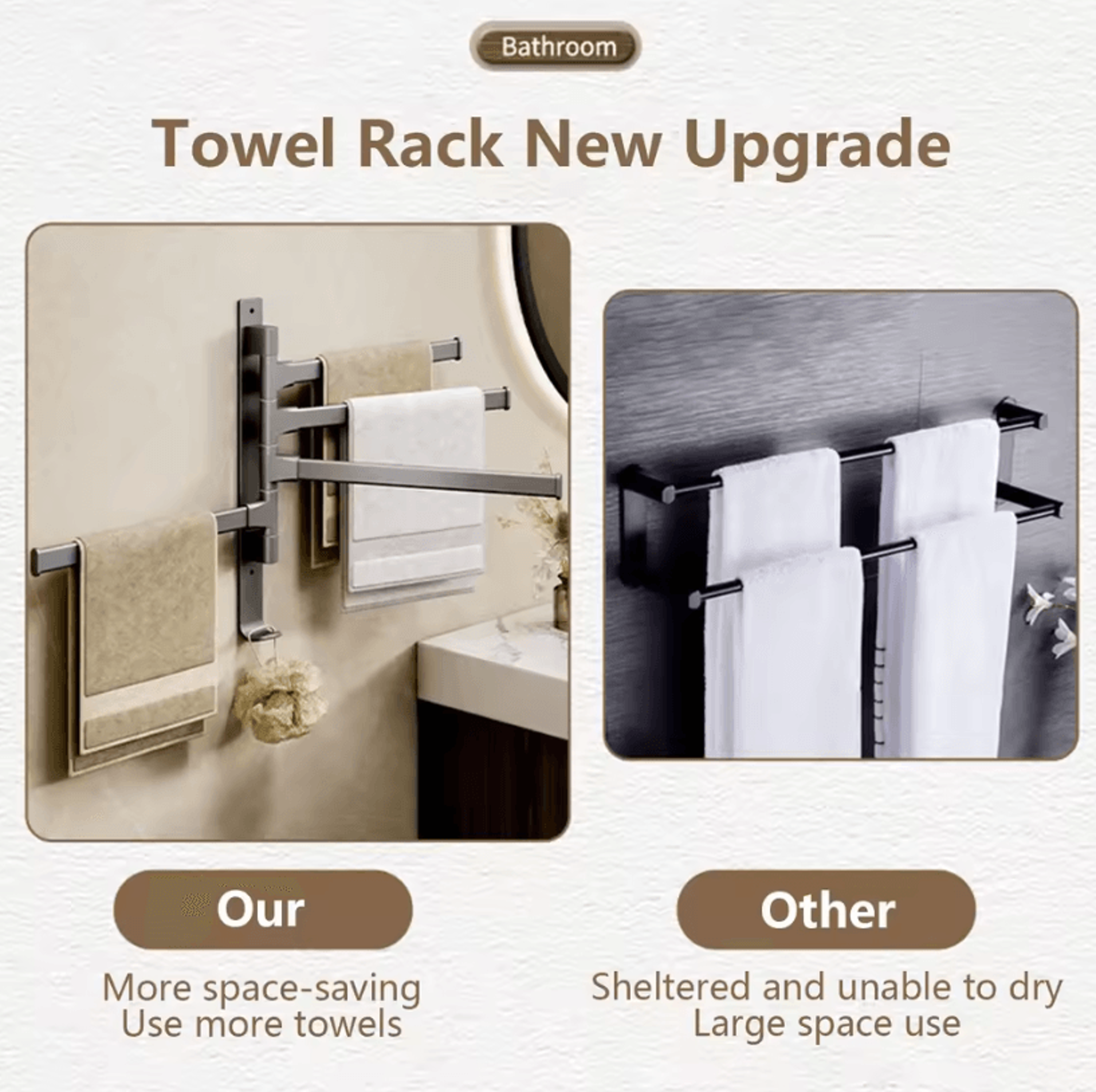 Rotatable Towel Rack  Wall Mounted Space Aluminum Towel Holder 1 To 5 Bar Options 2