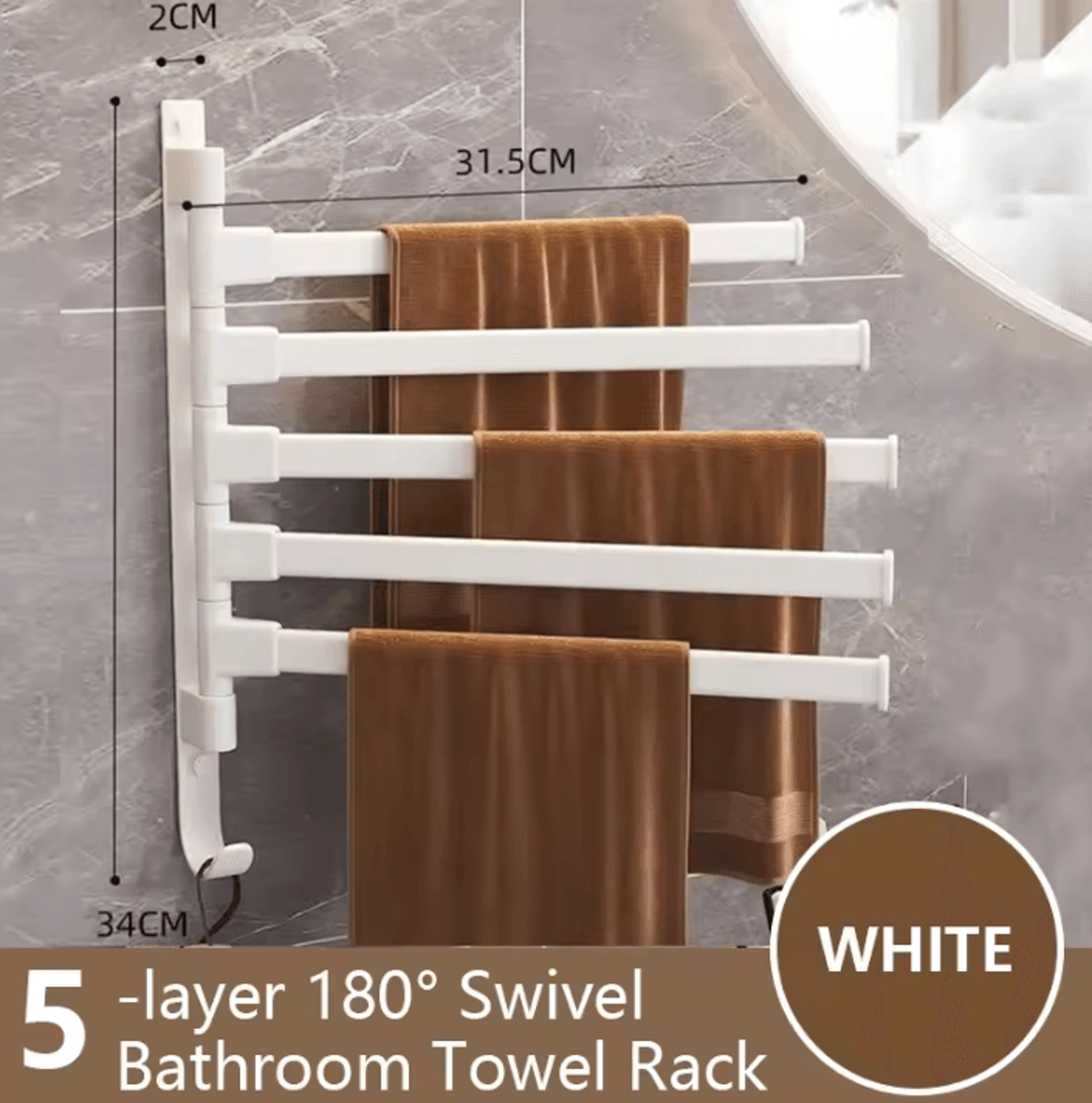 Rotatable Towel Rack  Wall Mounted Space Aluminum Towel Holder 1 To 5 Bar Options 19
