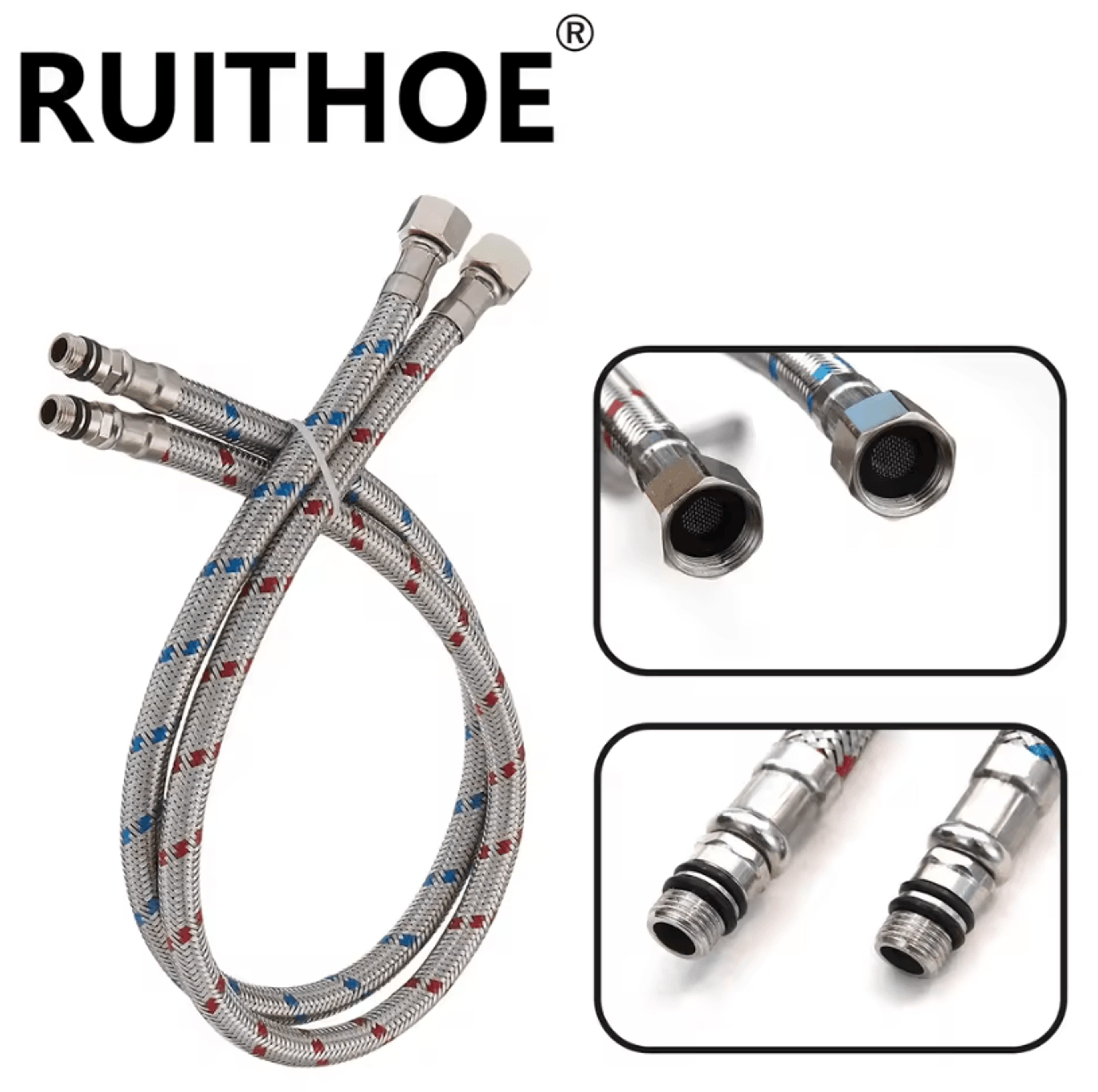24Inch Stainless Steel Faucet Connector  Supply Hose With MultiThread Compression Fittings 0