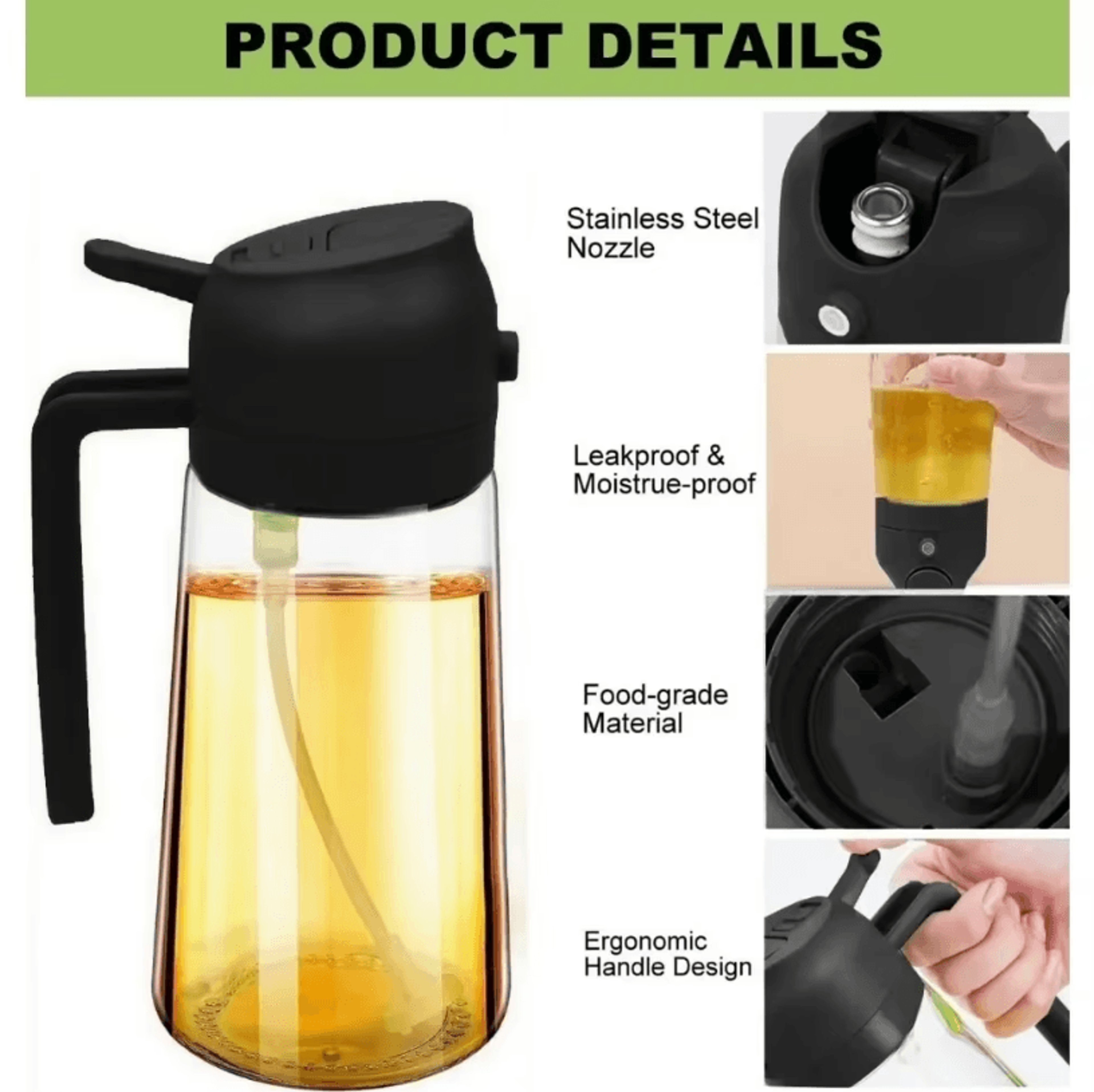 2in1 Olive Oil Dispenser Bottle  500ml Oil Sprayer For Cooking BBQ And Kitchen Use 5