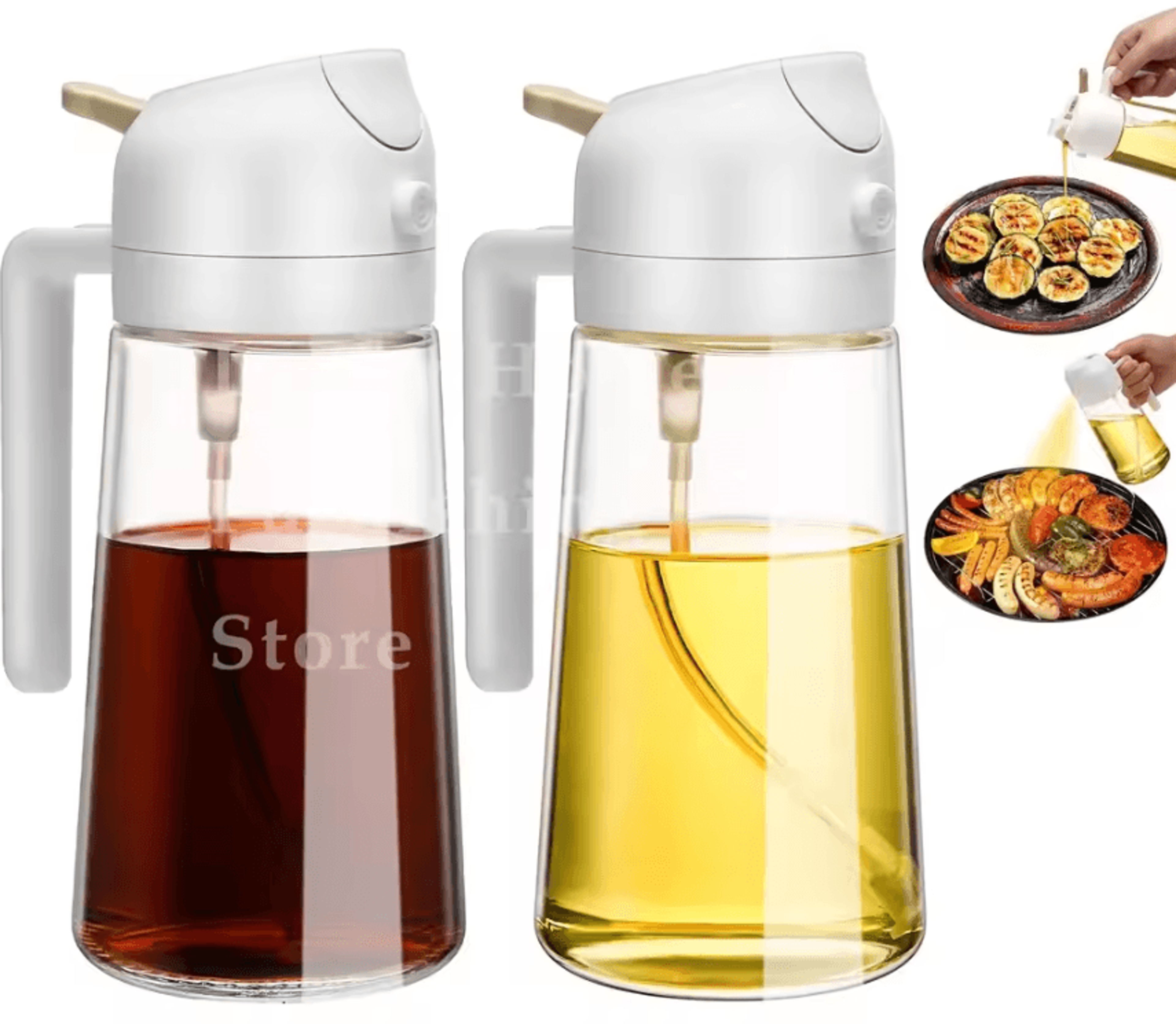 2in1 Olive Oil Dispenser Bottle  500ml Oil Sprayer For Cooking BBQ And Kitchen Use 12
