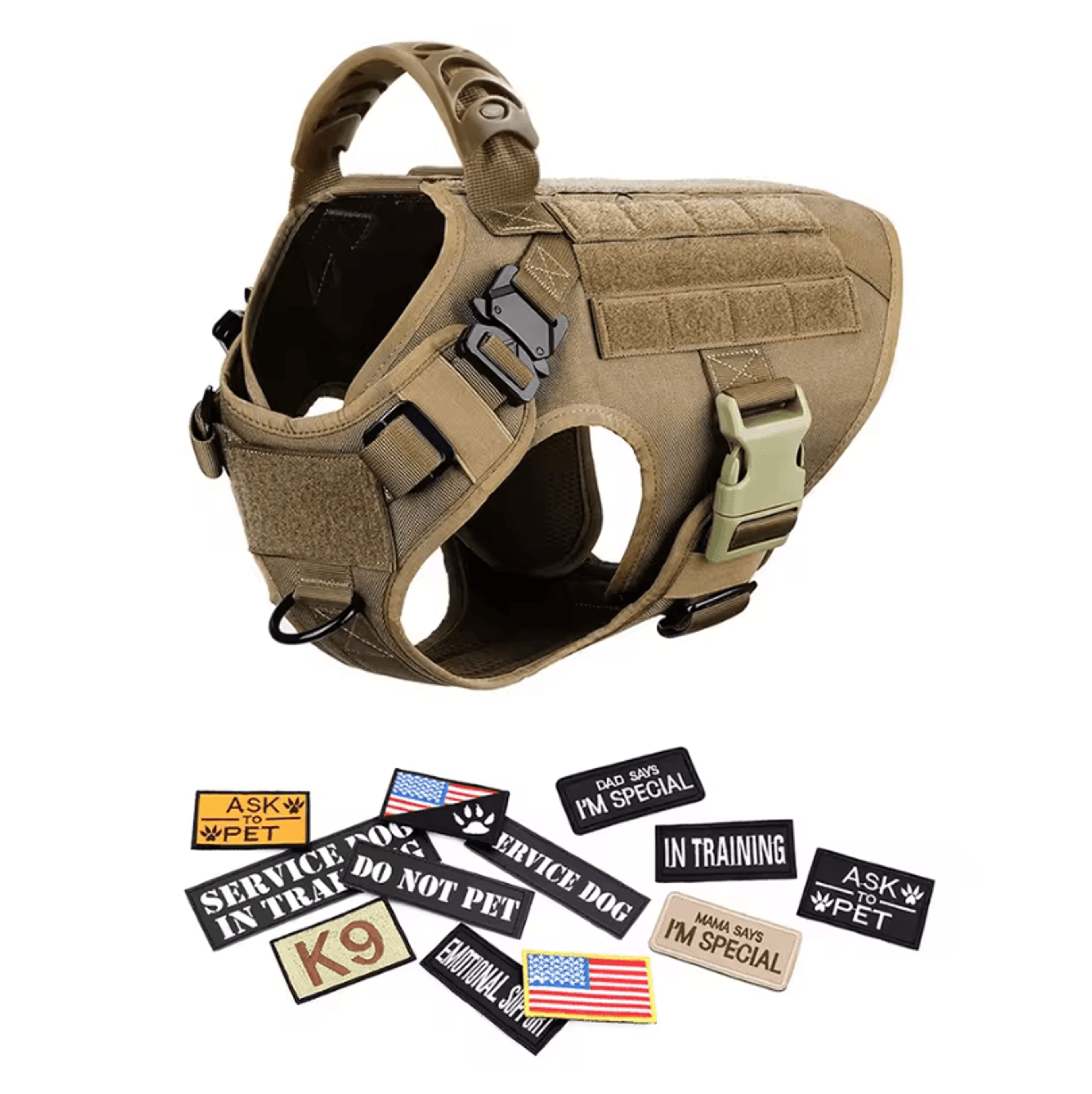 Military Large Dog Harness Set  Tactical Vest With Collar Leash Bags And Patches 7