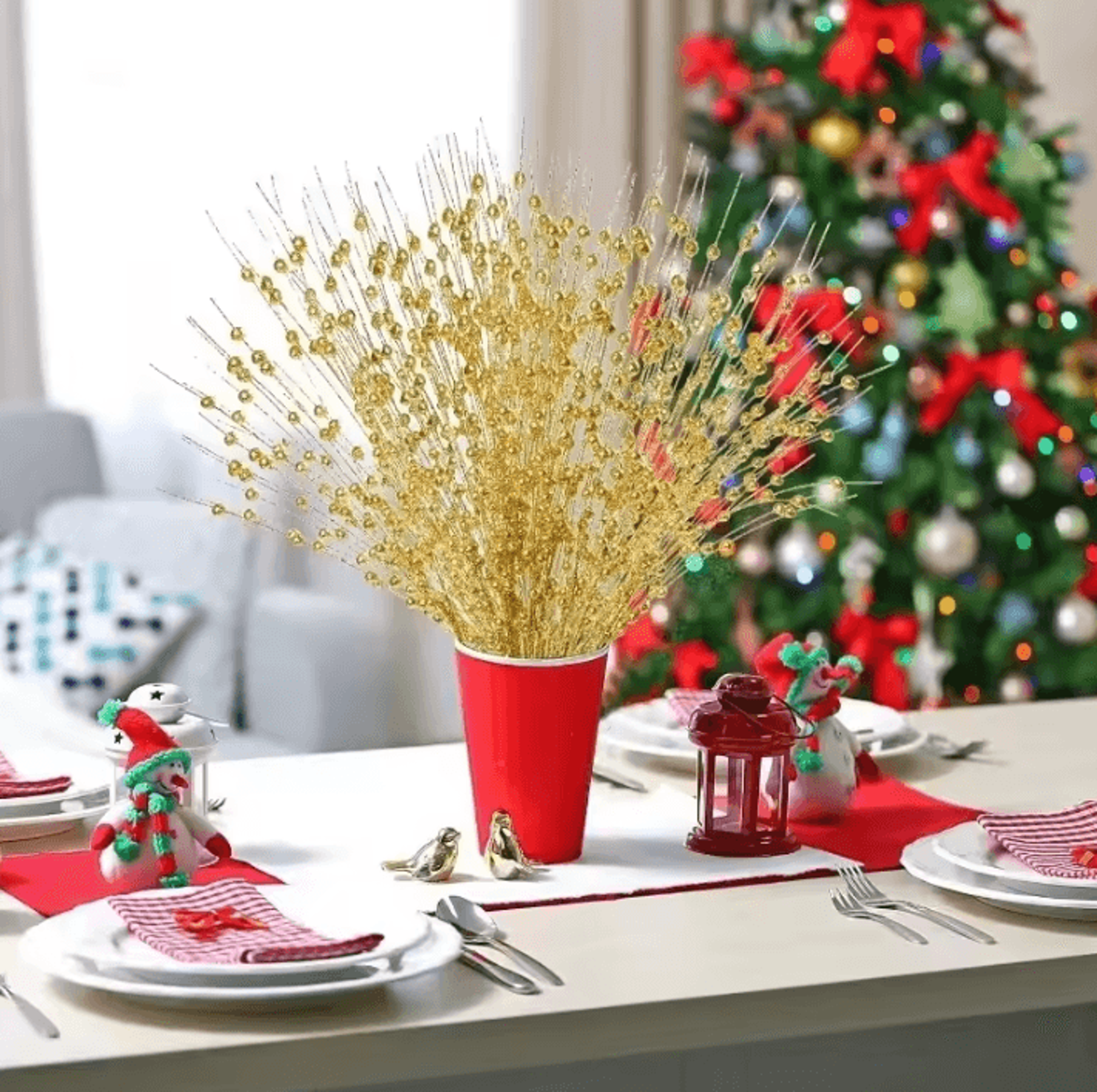 Gold Christmas Berry Stems  Decorative Flash Artificial Berries For Holiday Crafting 1