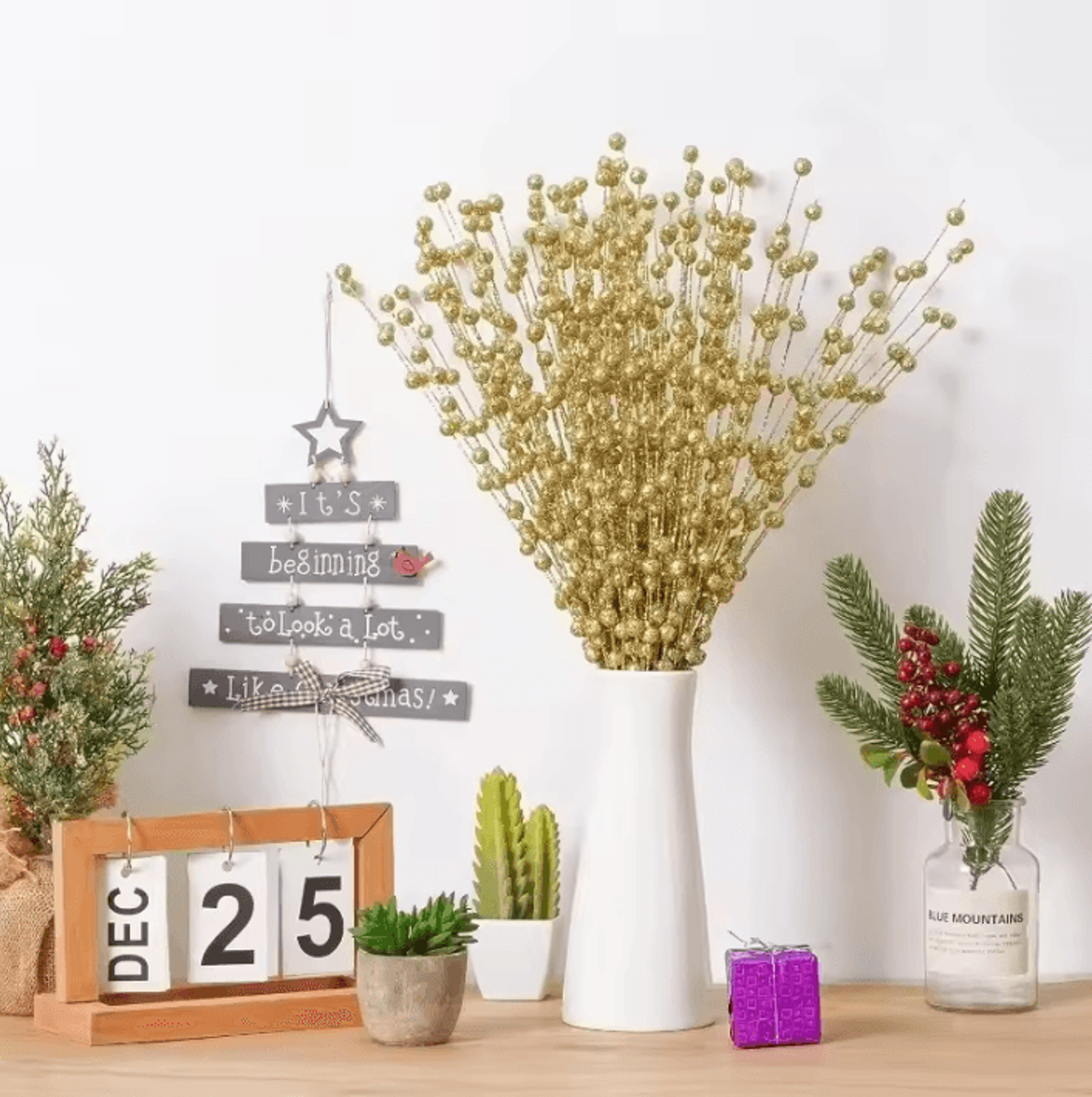 Gold Christmas Berry Stems  Decorative Flash Artificial Berries For Holiday Crafting 2
