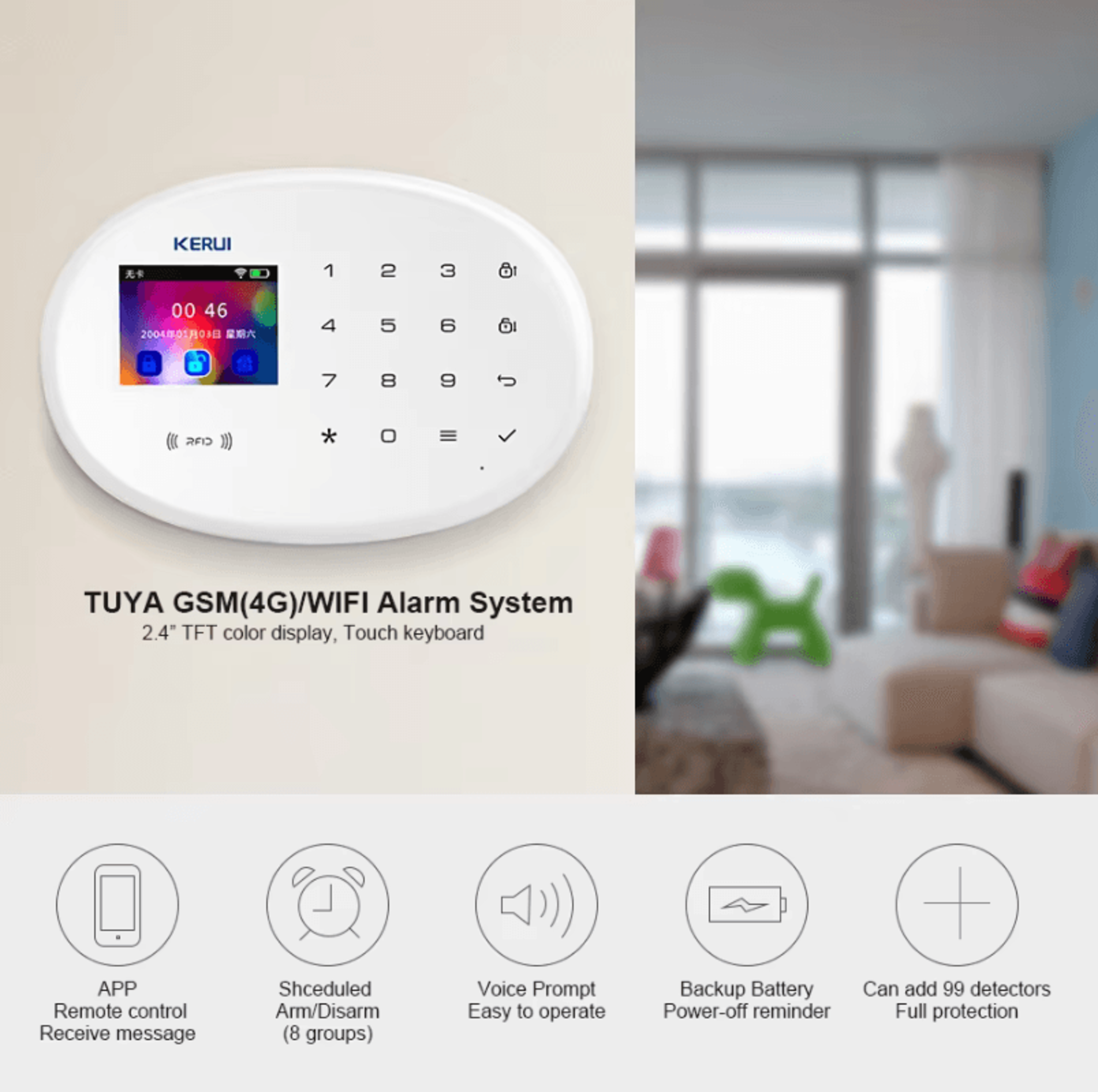 Home Alarm System  KERUI 433MHz WiFi GSM Wireless Security Kit With Motion Sensor 1