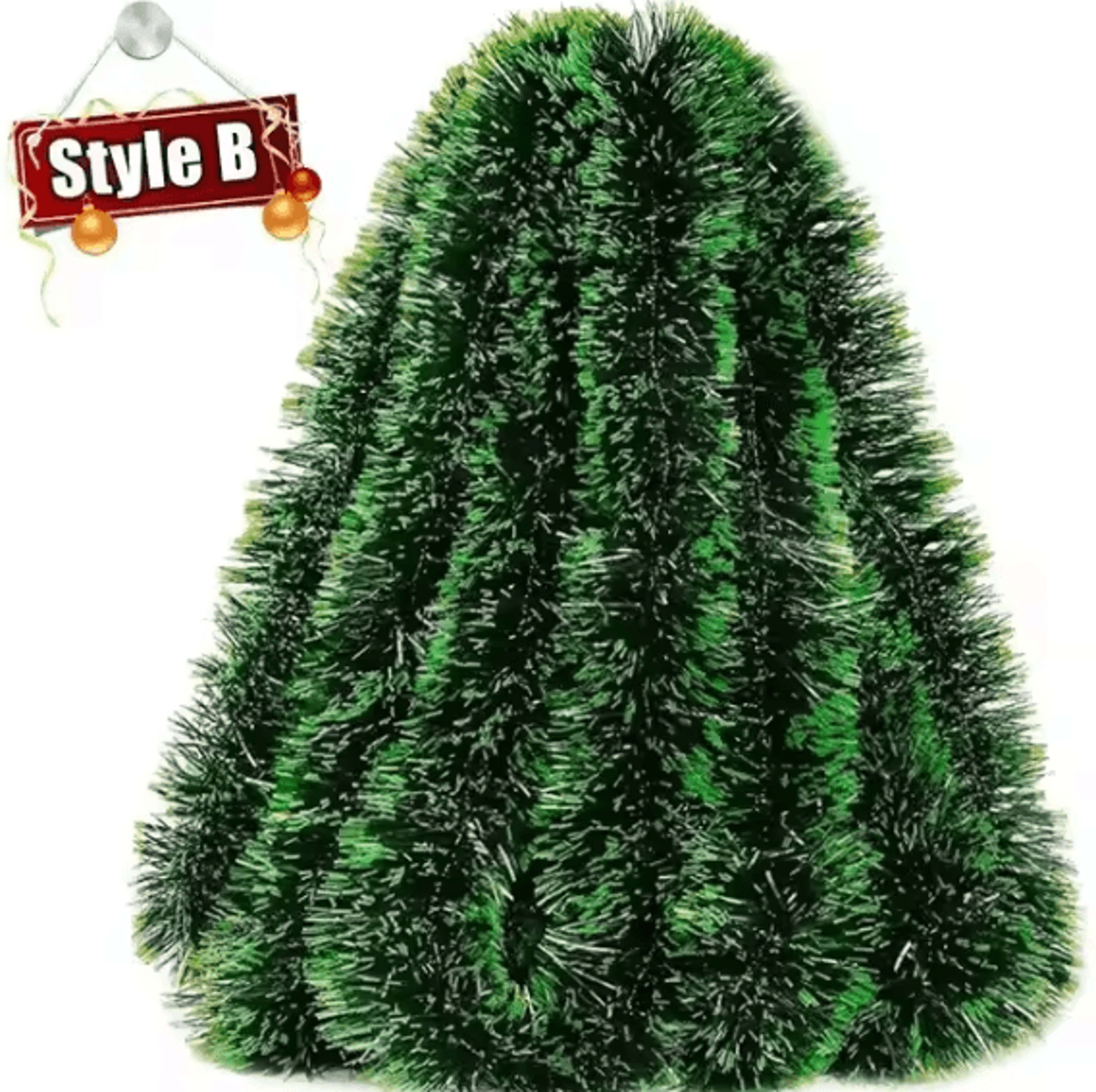 Christmas Tinsel Garland Set  Green Cane Wreath And Holiday Hanging Ornaments 6