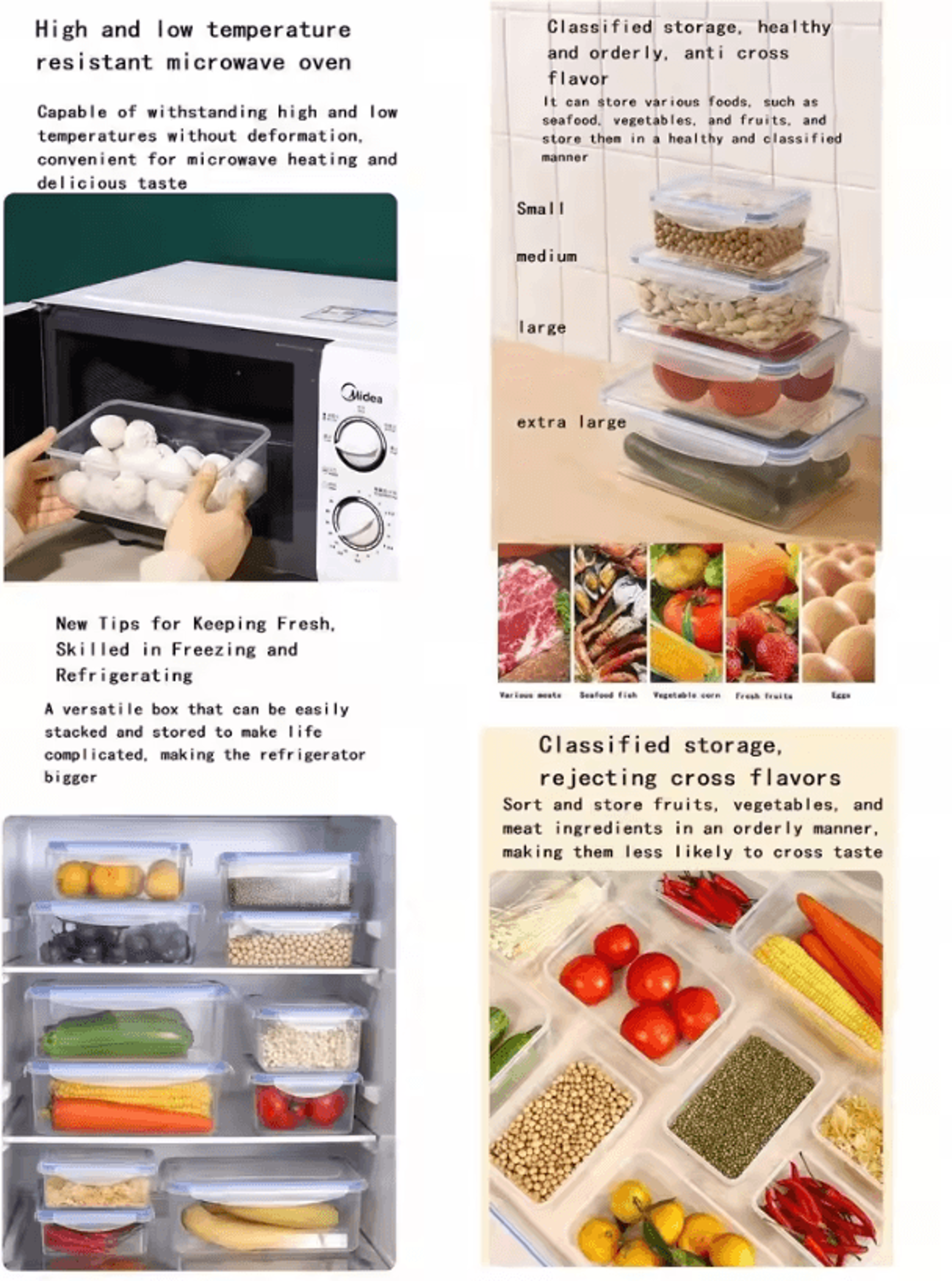 Sealed Rectangular Refrigerator Storage Box With Lid  Practical Crisper And Microwave Lunch Contain 4