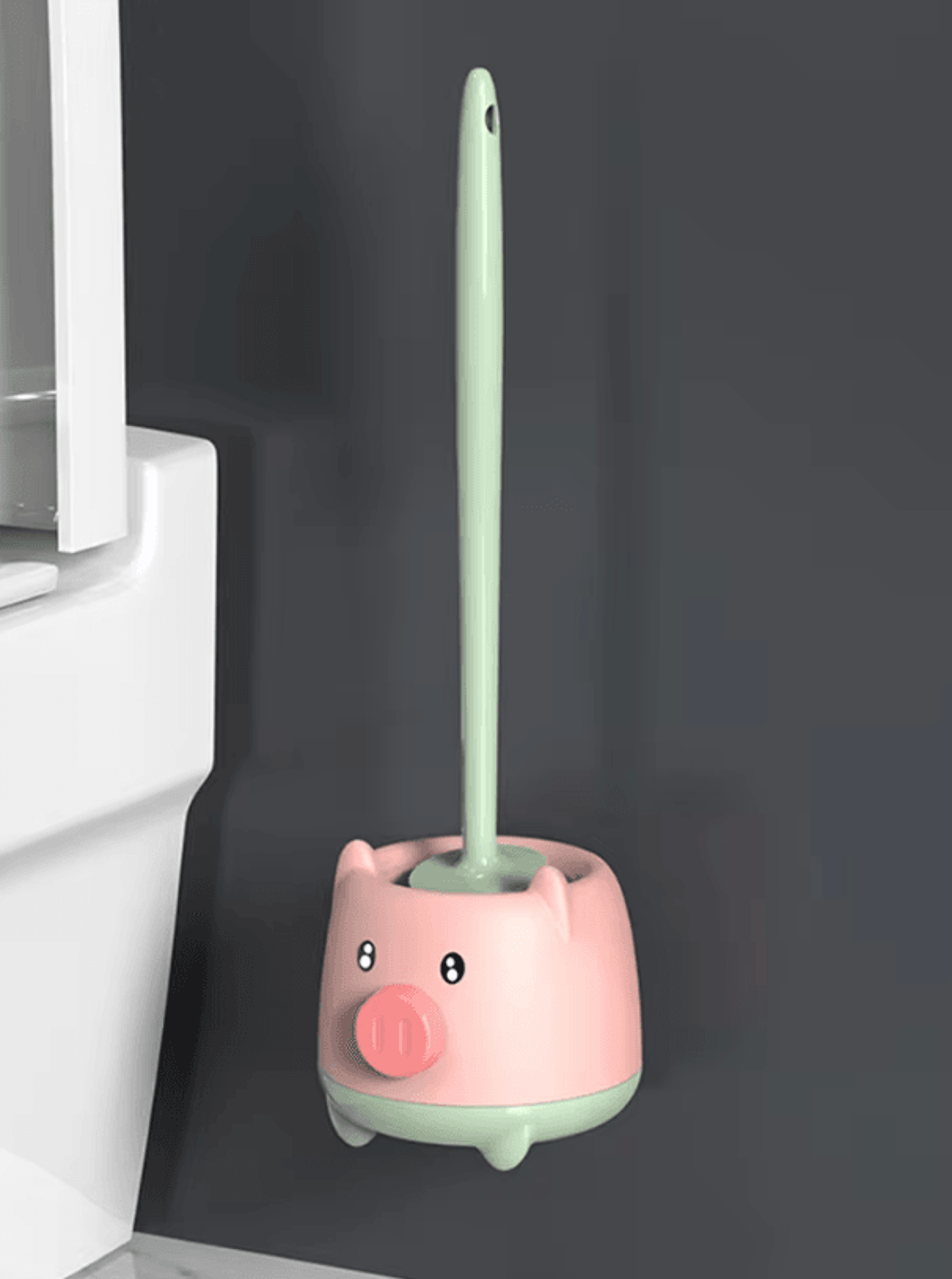 Cute Piglet Toilet Brush Set  WallHanging NoDeadCorner Cleaning Magic 7
