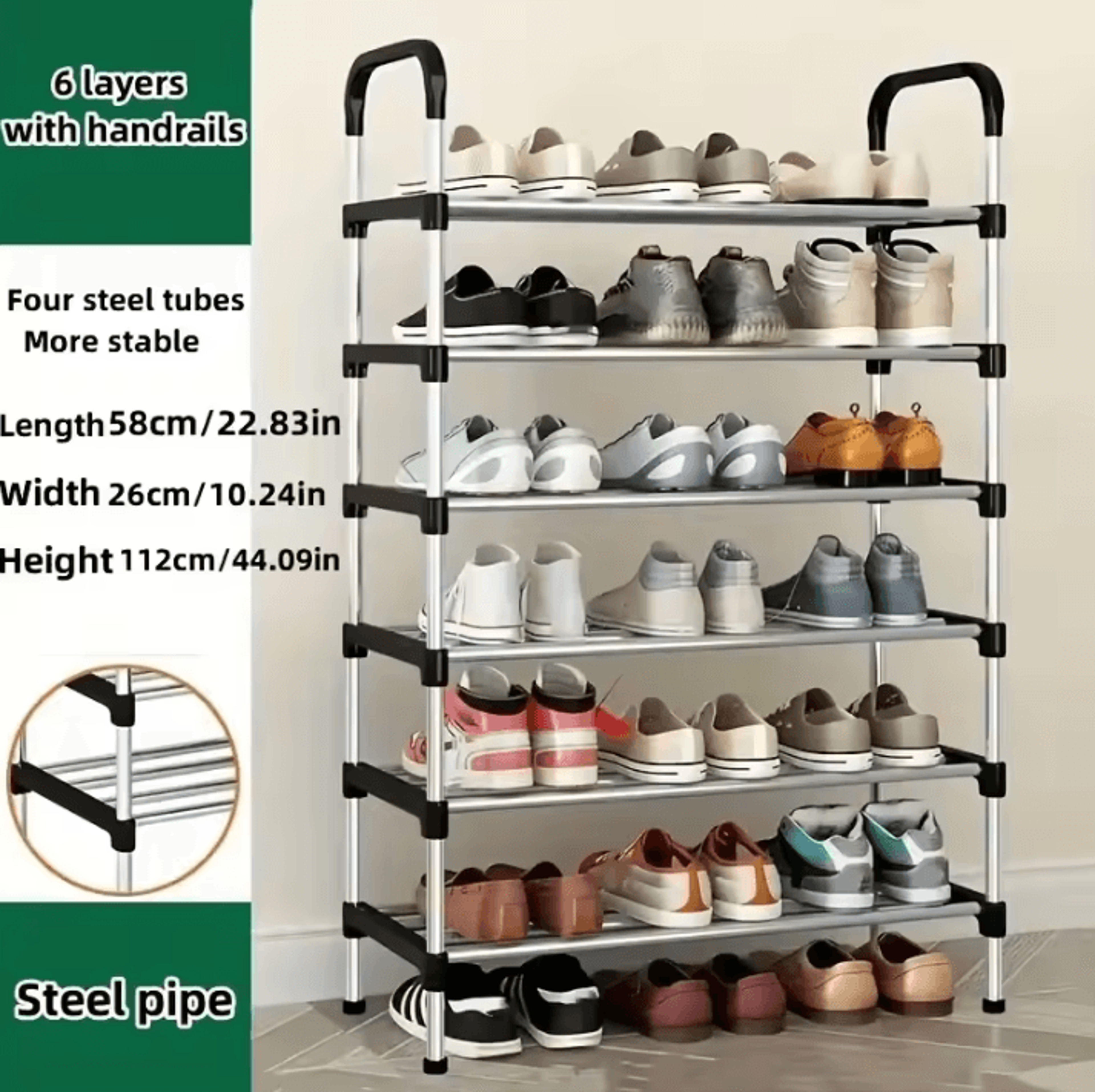 MultiLayer Dustproof Shoe Rack  Black Home Shoe Cabinet Storage With Double Shelves 8