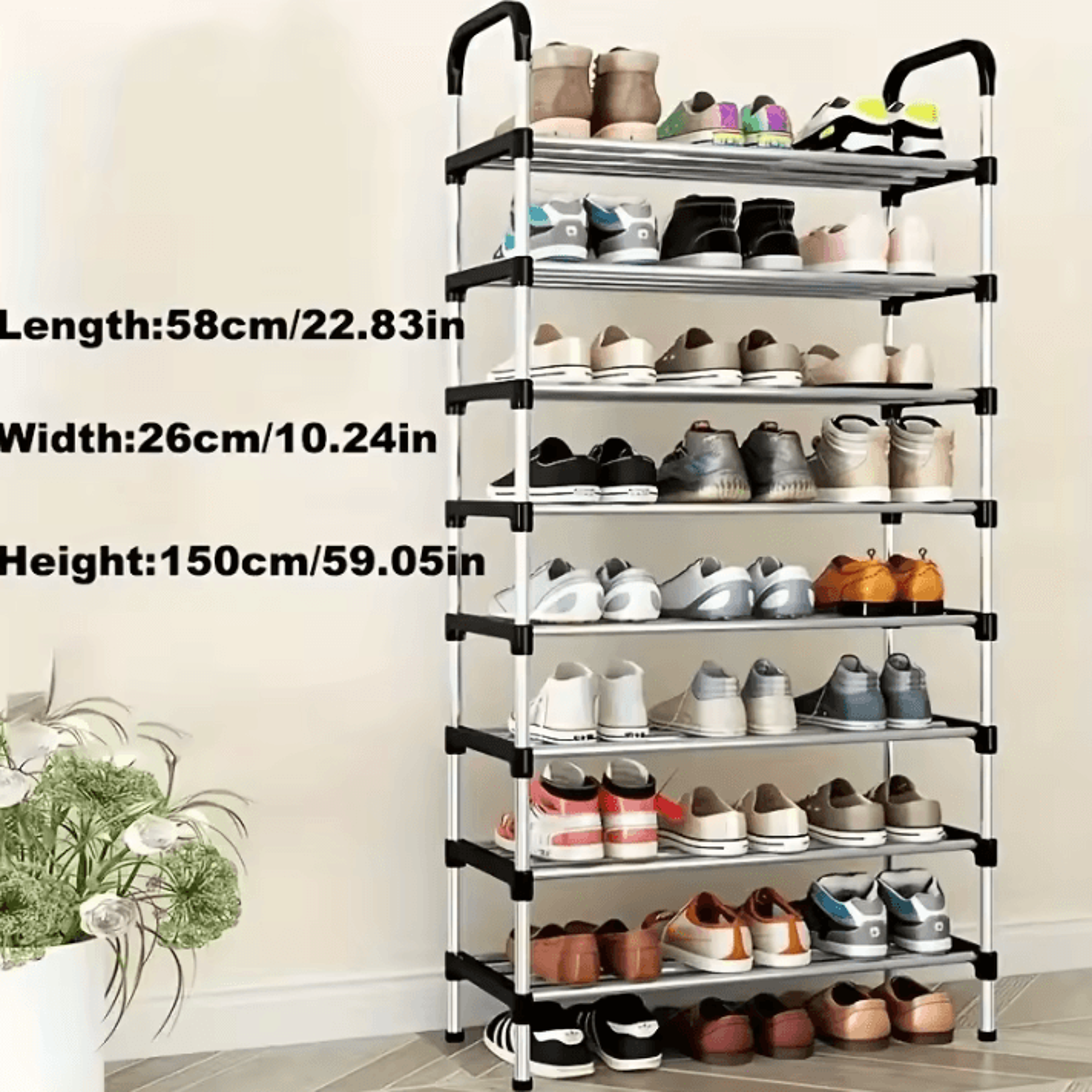 MultiLayer Dustproof Shoe Rack  Black Home Shoe Cabinet Storage With Double Shelves 5