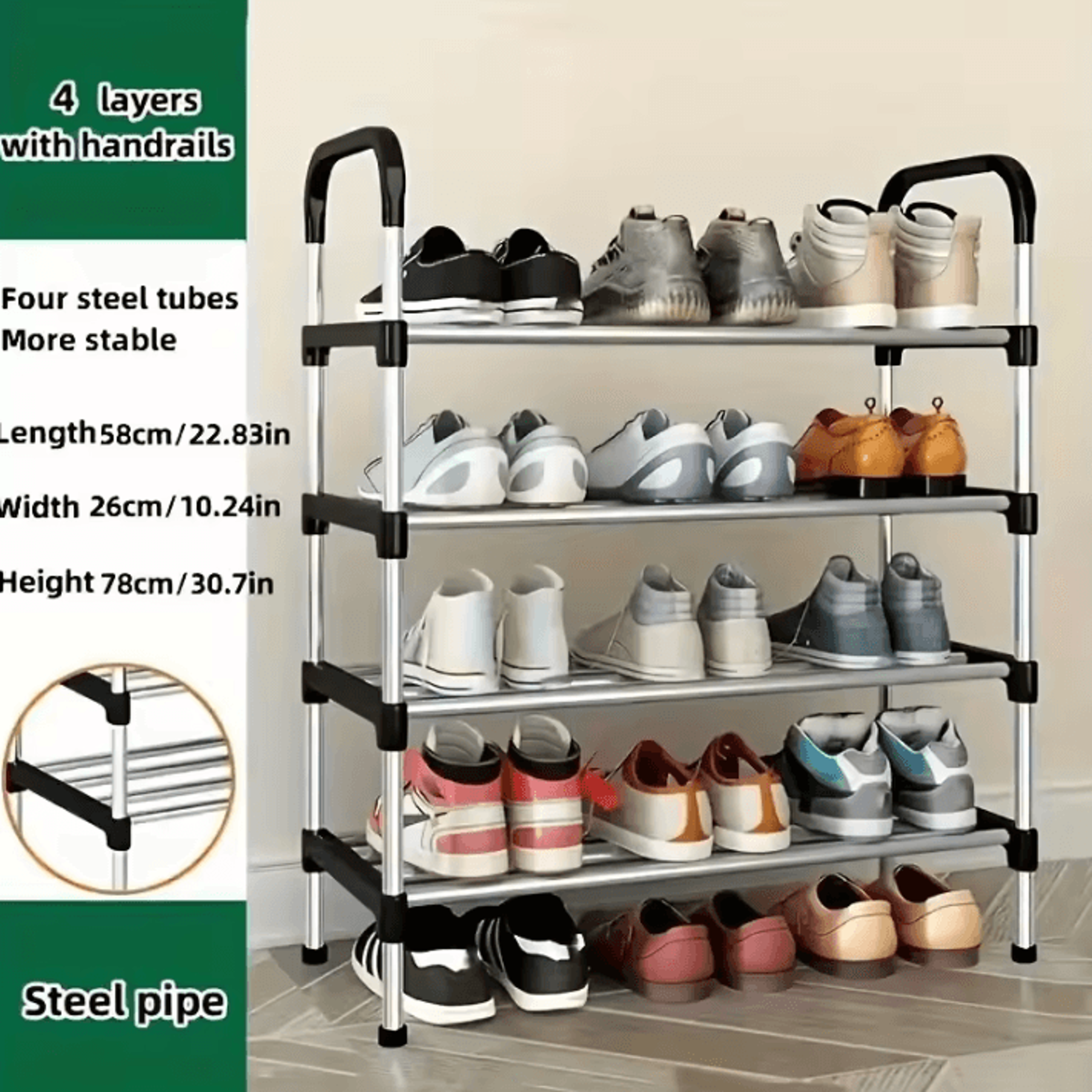 MultiLayer Dustproof Shoe Rack  Black Home Shoe Cabinet Storage With Double Shelves 6