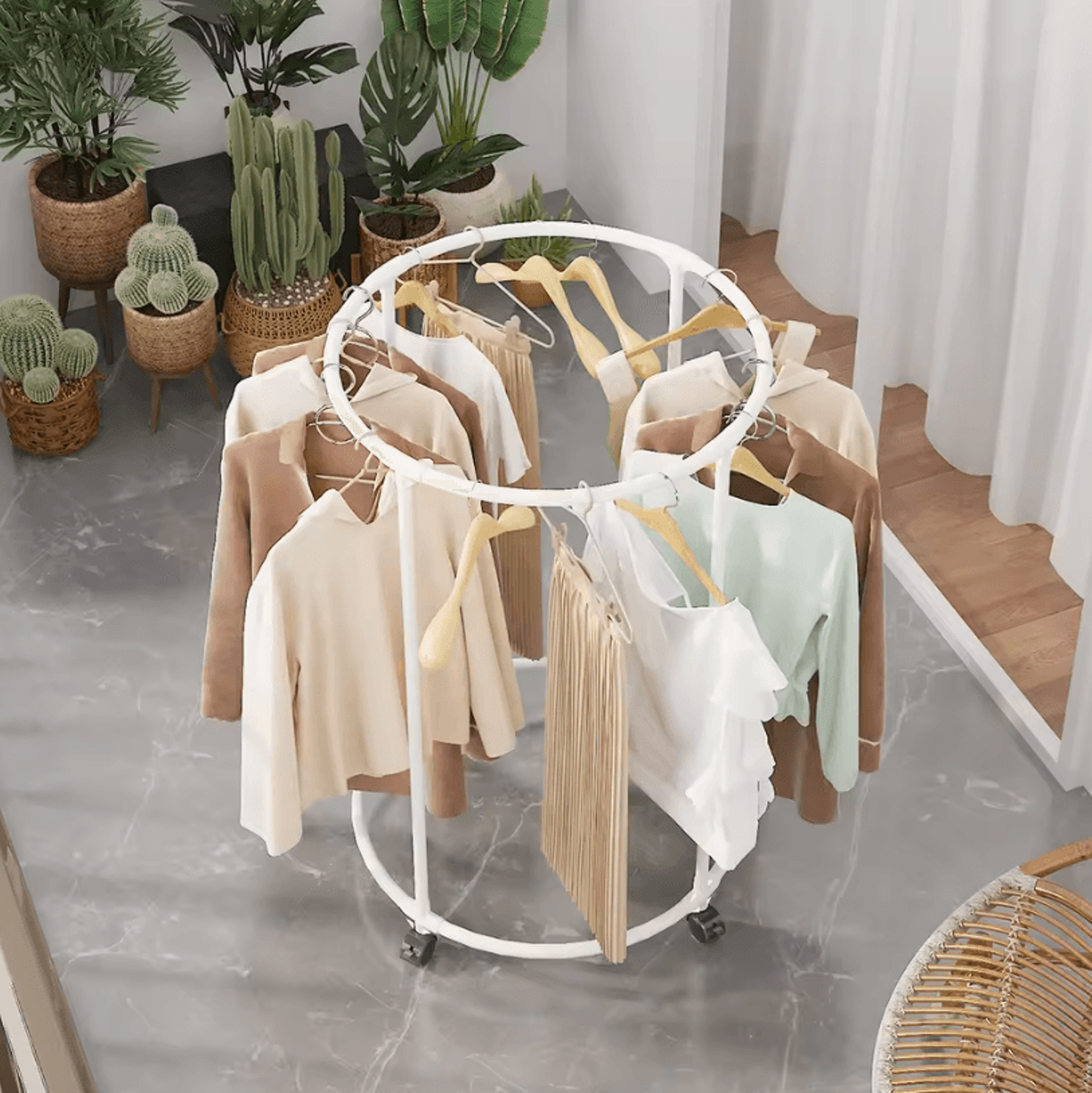 Round Drying Rack  Iron Rotatable Bed Linen And Clothes Hanger Stand 1