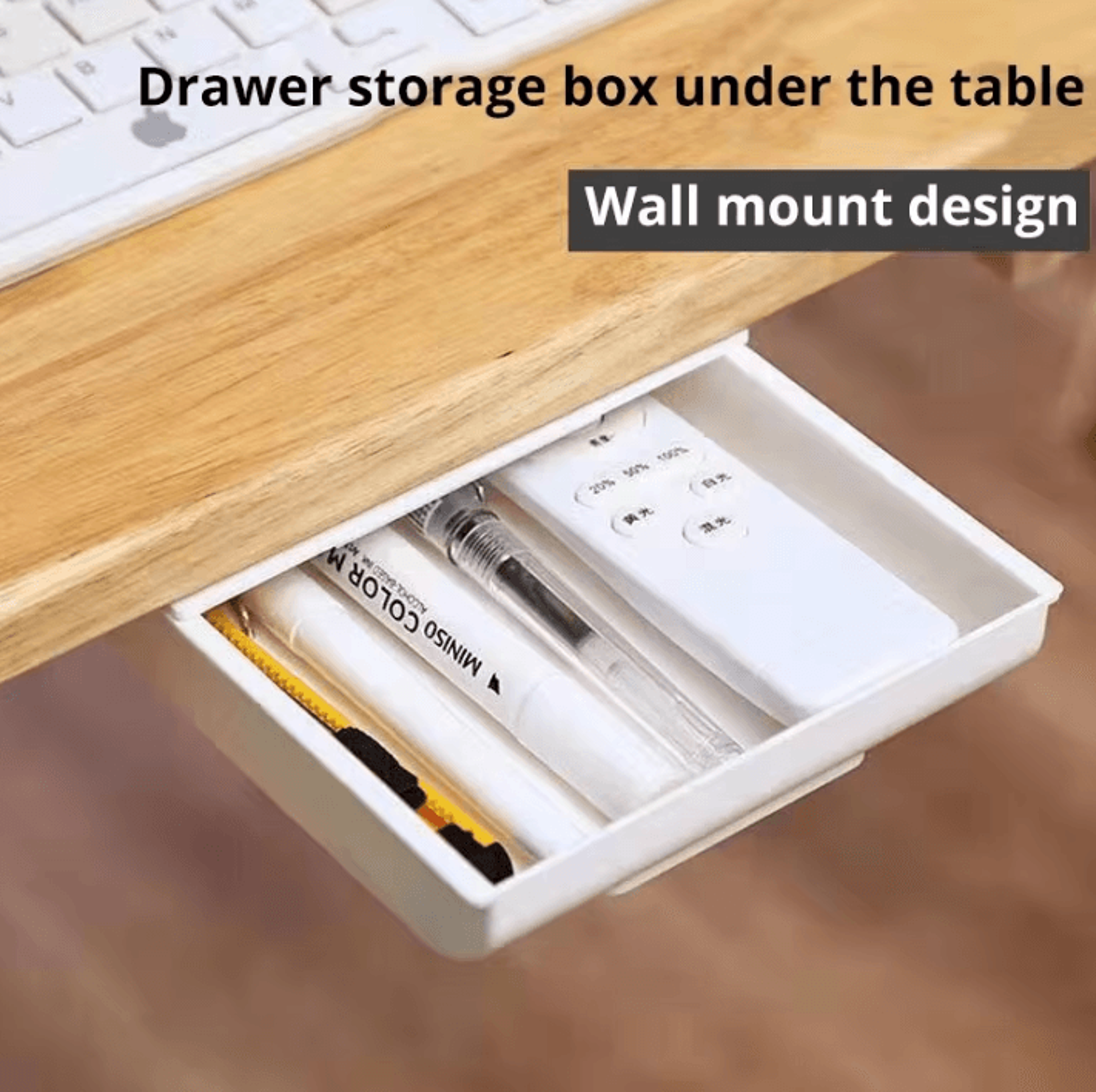 SelfAdhesive UnderDrawer Storage Box  White Hidden Drawer Organizer 0