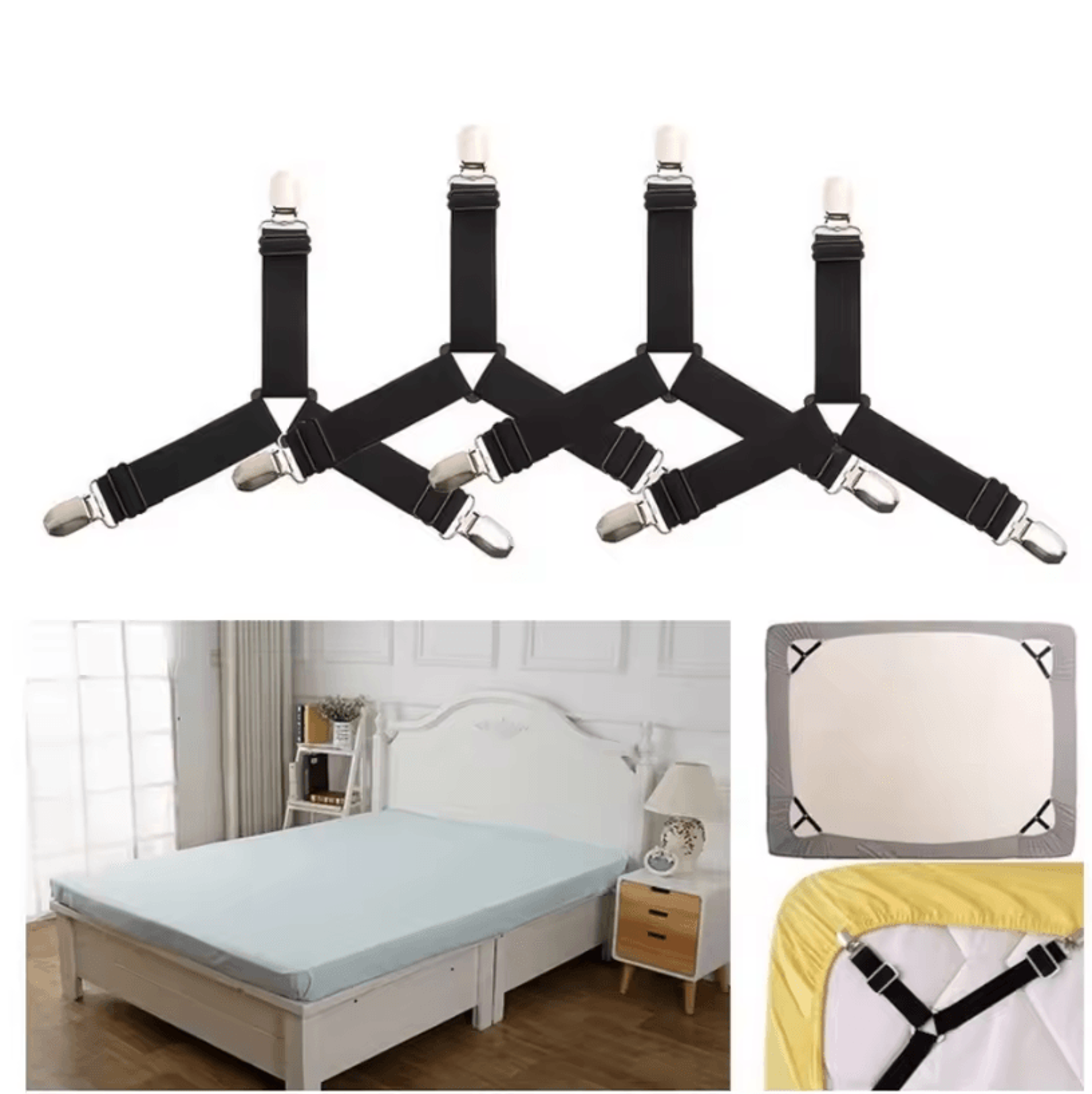 4Piece Adjustable Bed Sheet Fasteners  Secure Mattress Cover Clip Straps 0