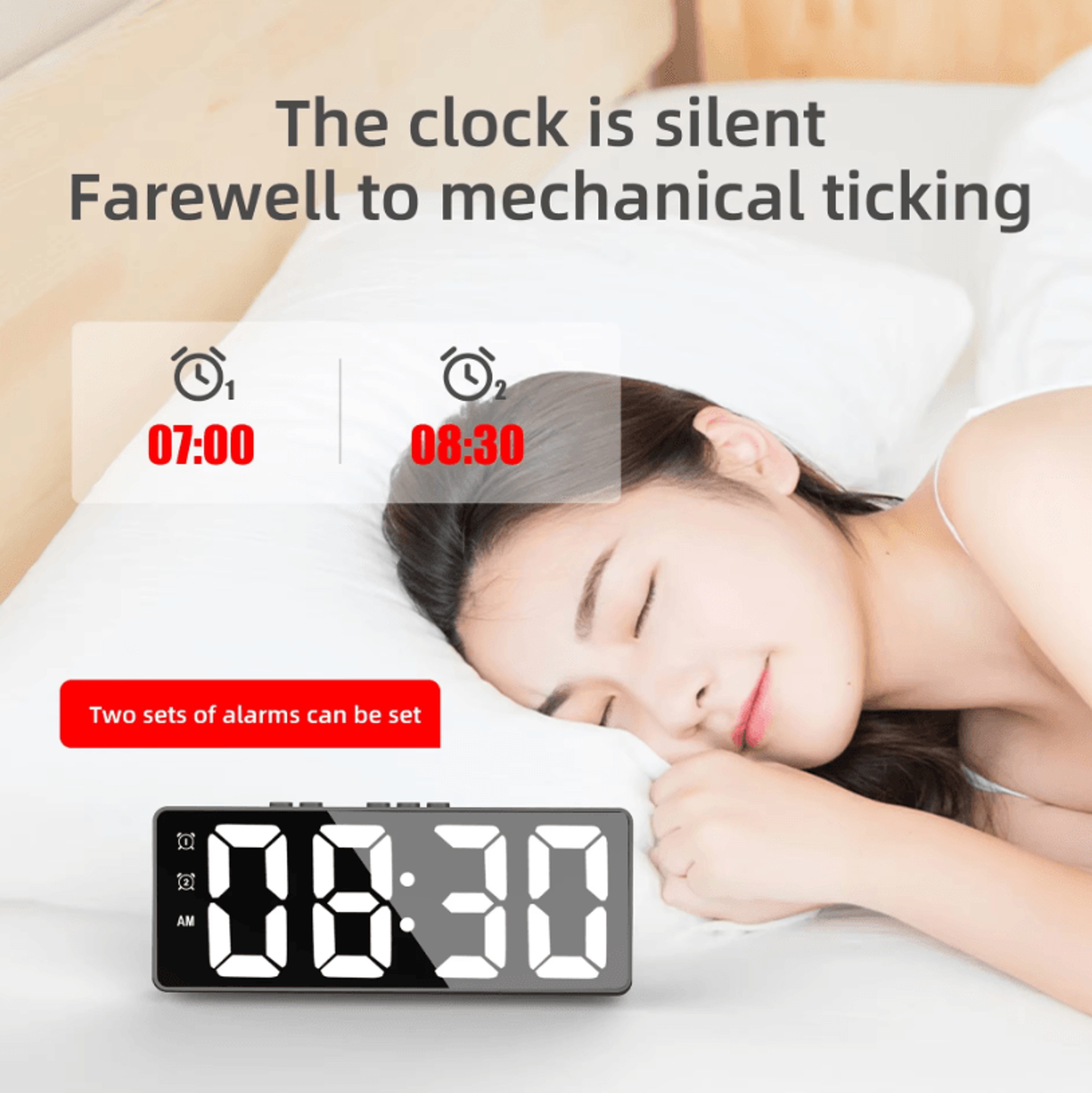 LED Digital Mirror Table Clock  Alarm  Time Display Electronic Desktop Clock 3