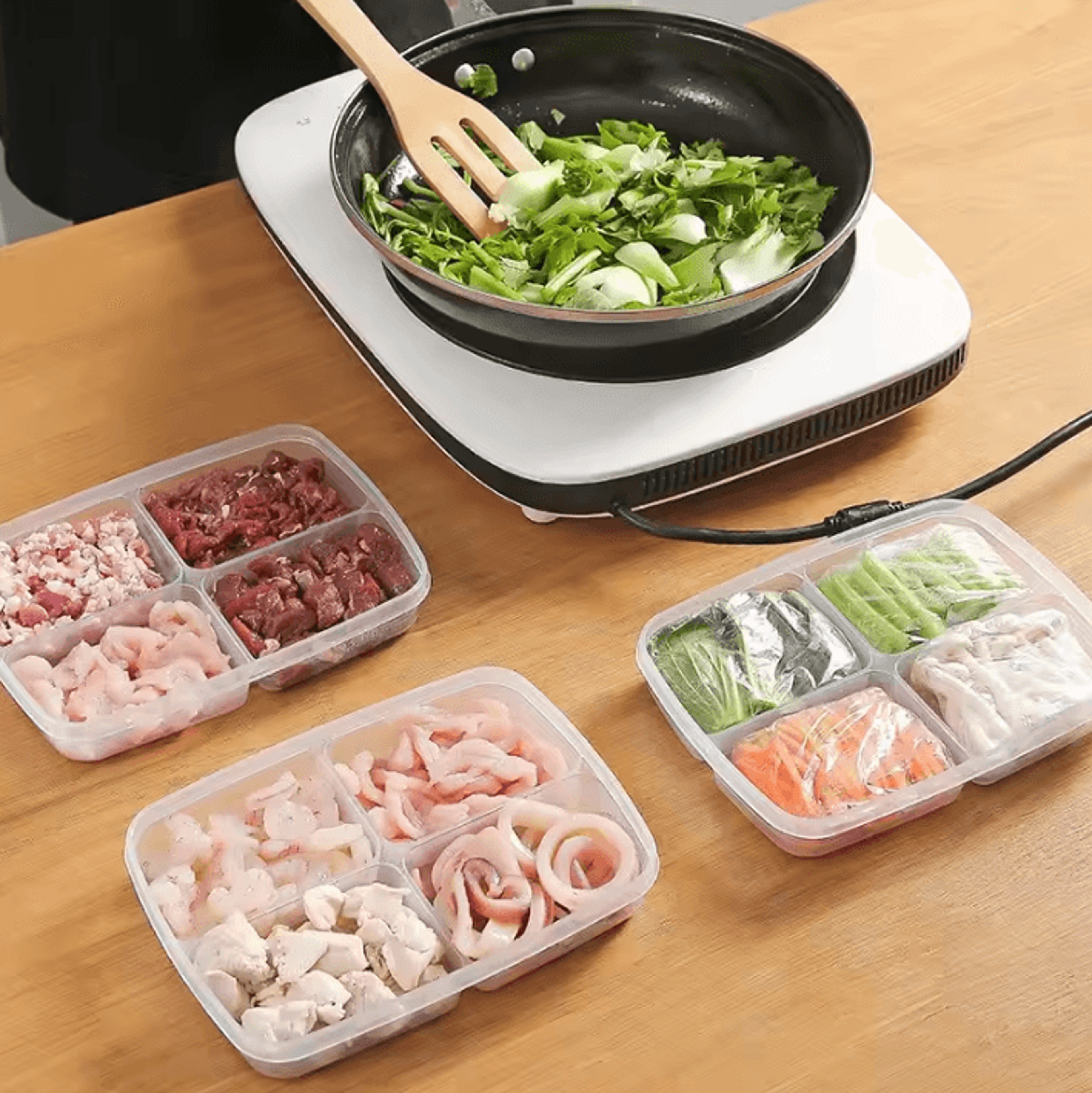 Transparent Large Capacity Refrigerator Storage Box  4Grid Frozen Meat  Food Organizer 2