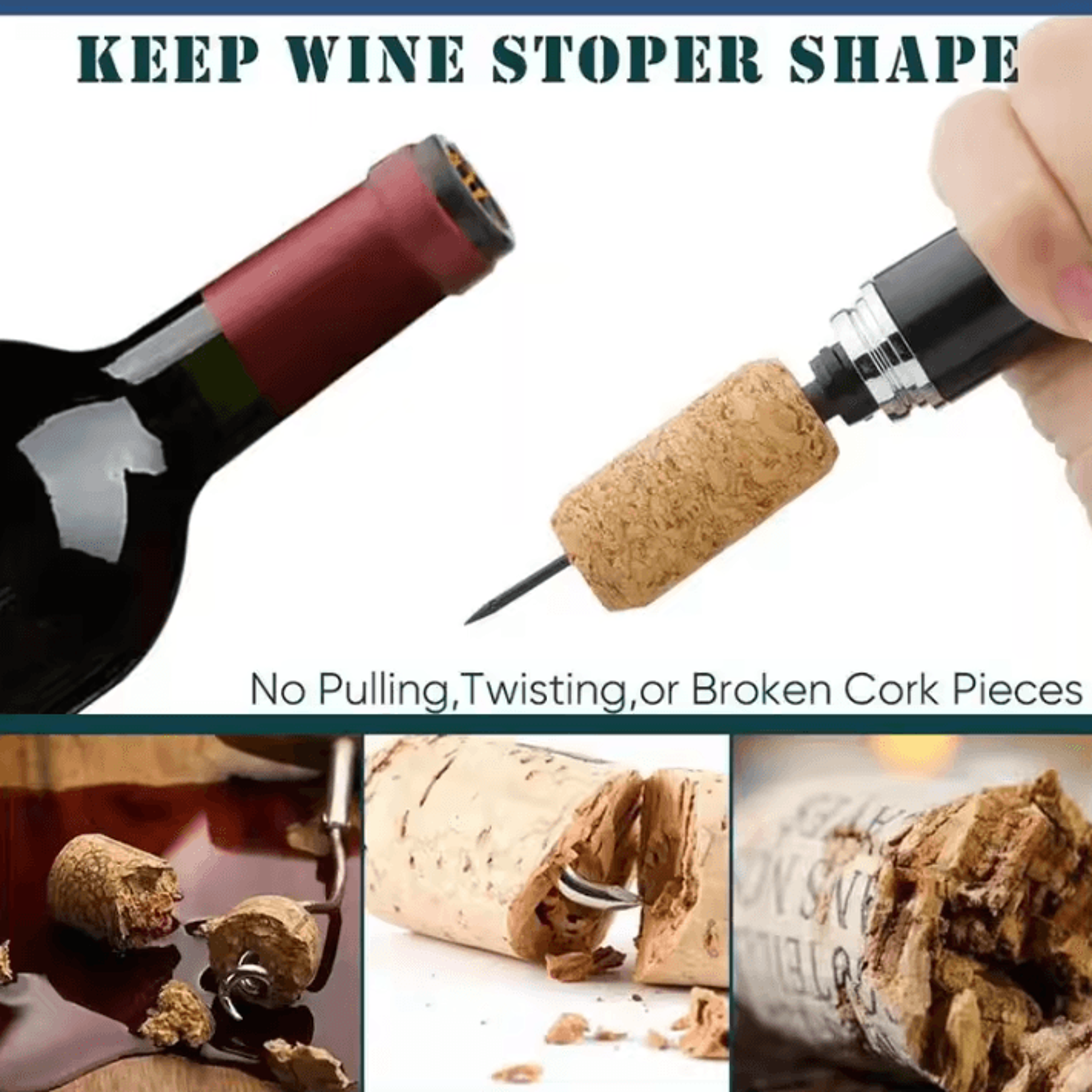 Black Stainless Steel Air Pressure Corkscrew  Portable Wine Bottle Opener  Cork Remover Air Pump To 2