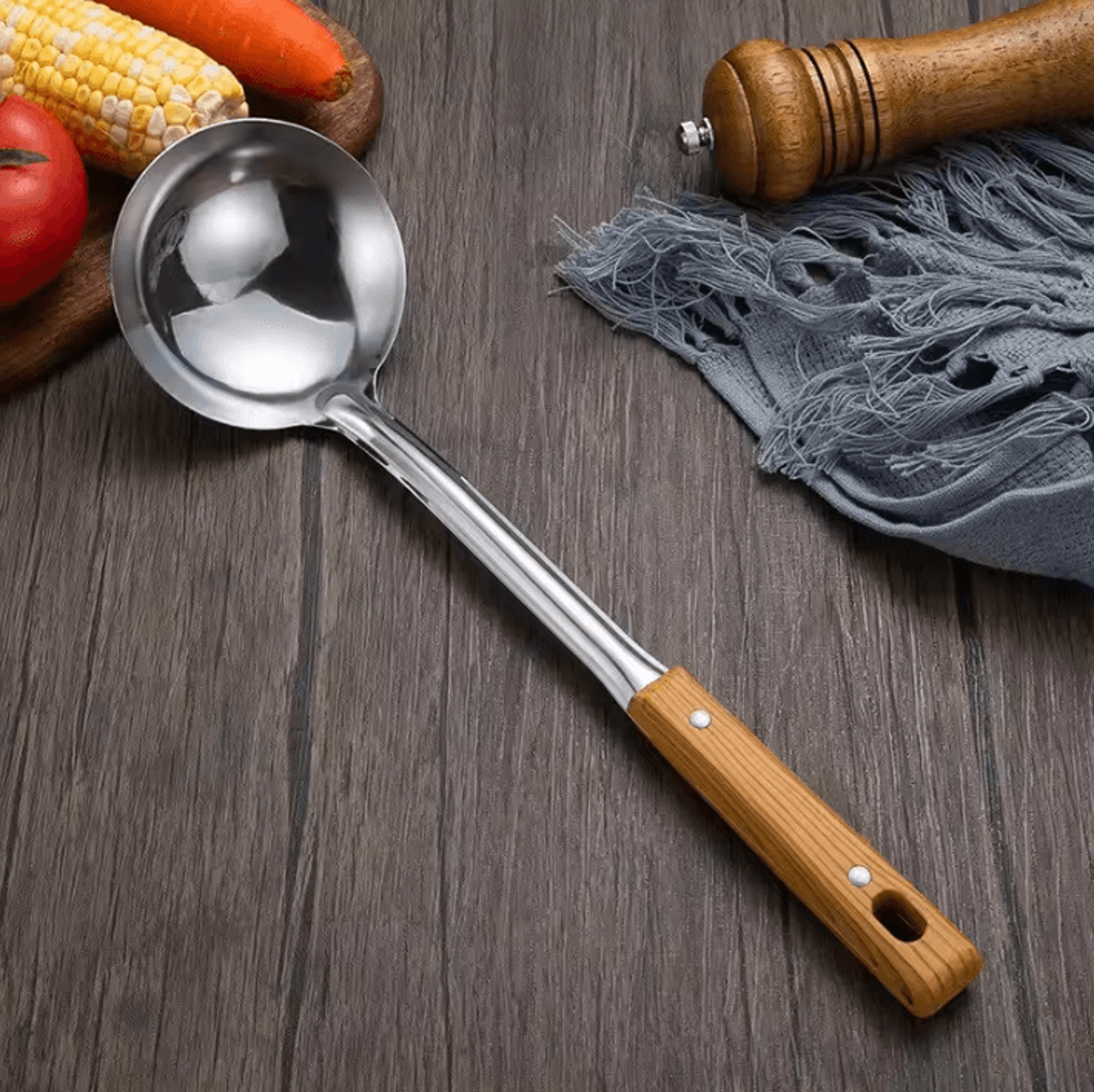 Stainless Steel Kitchen Tools Set With Wood Grain Handle  Spatula Spoon  Leaky Shovel Cooking Utens 6