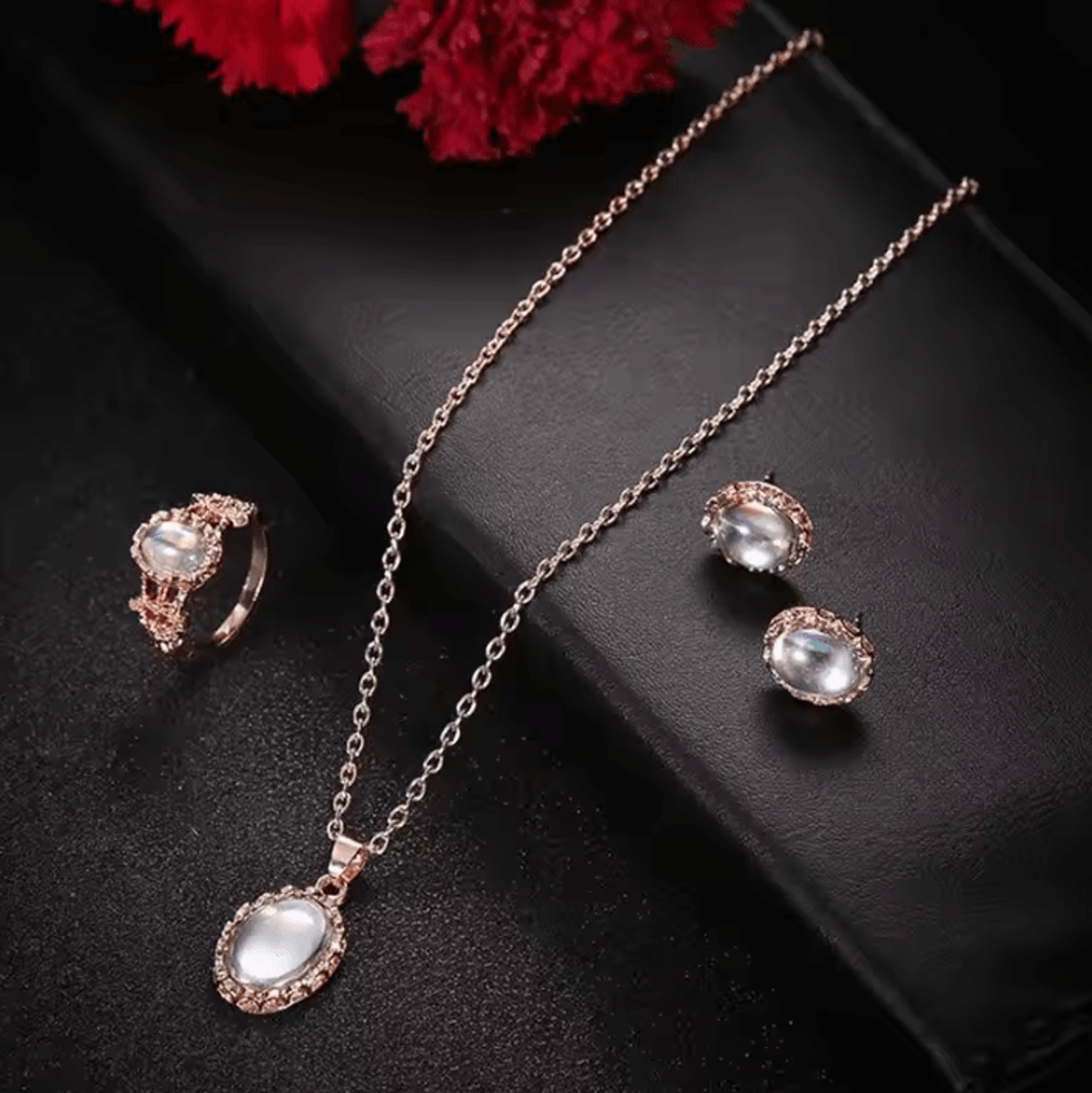 3Piece Natural Opal Jewelry Set  Crystal Gemstone Pendant Necklace Earrings  Ring 2