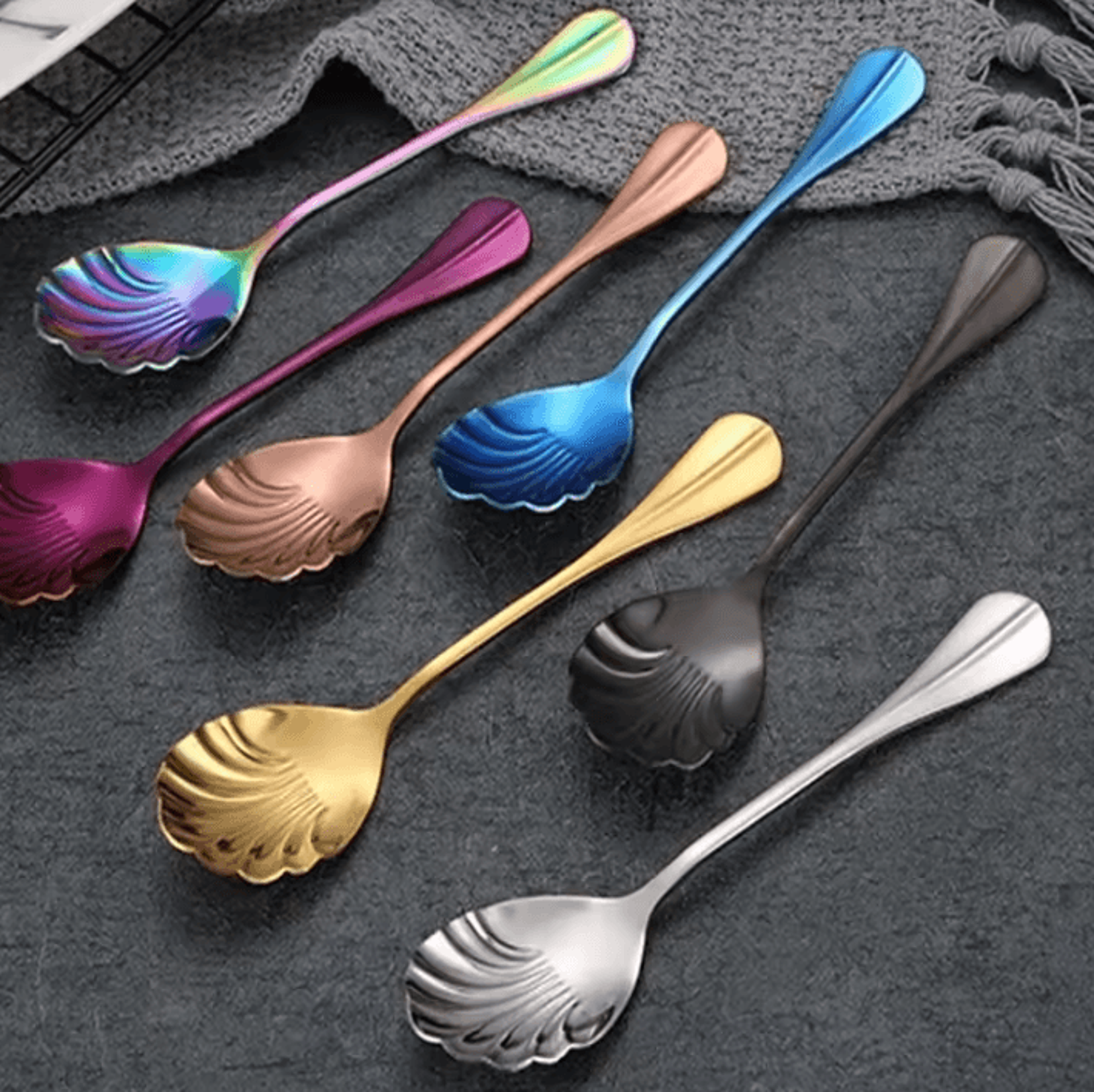Shell Shape Stainless Steel Spoon With Long Handle  Dessert  Ice Cream Kitchen Accessories 2