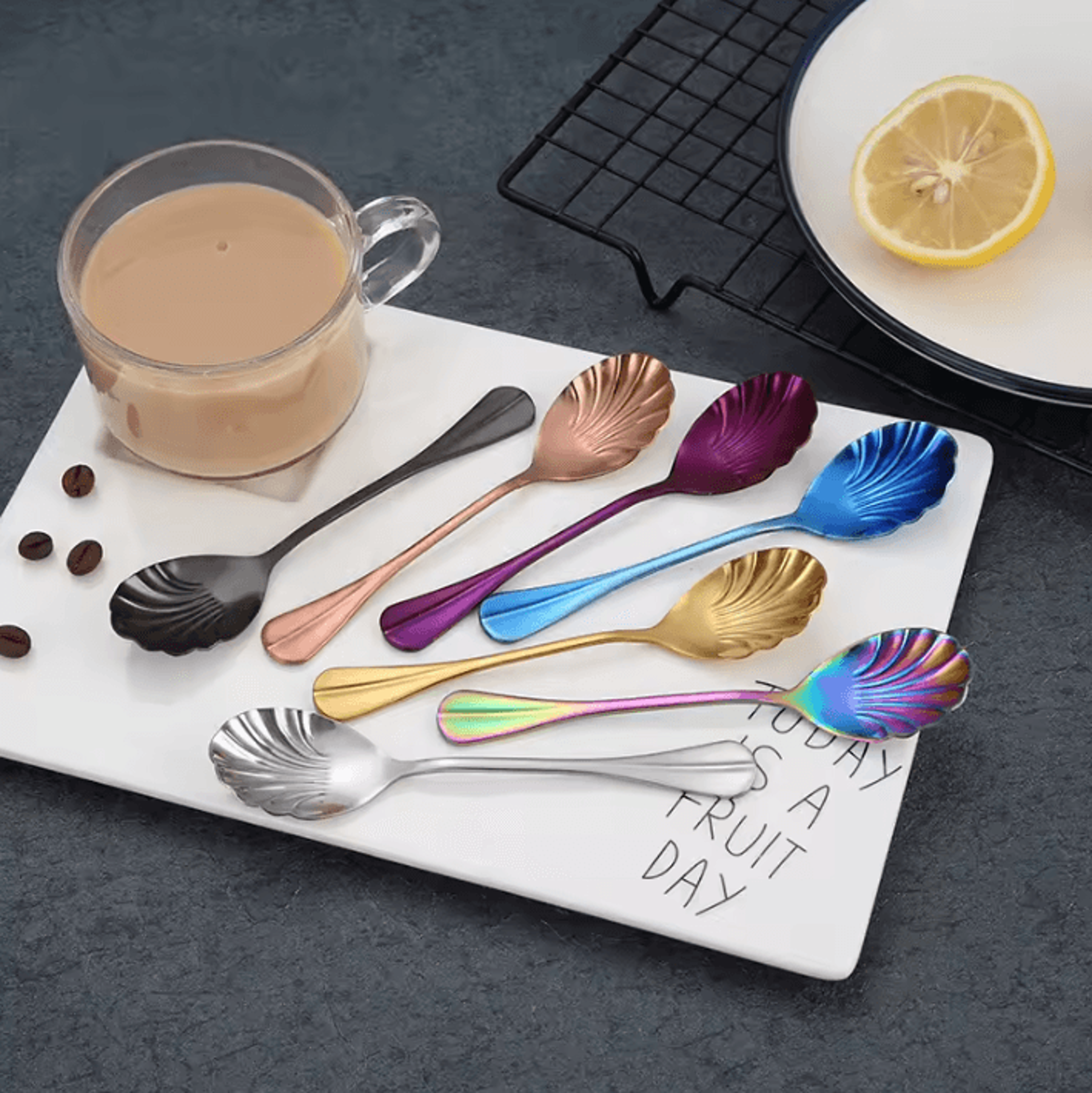Shell Shape Stainless Steel Spoon With Long Handle  Dessert  Ice Cream Kitchen Accessories 3