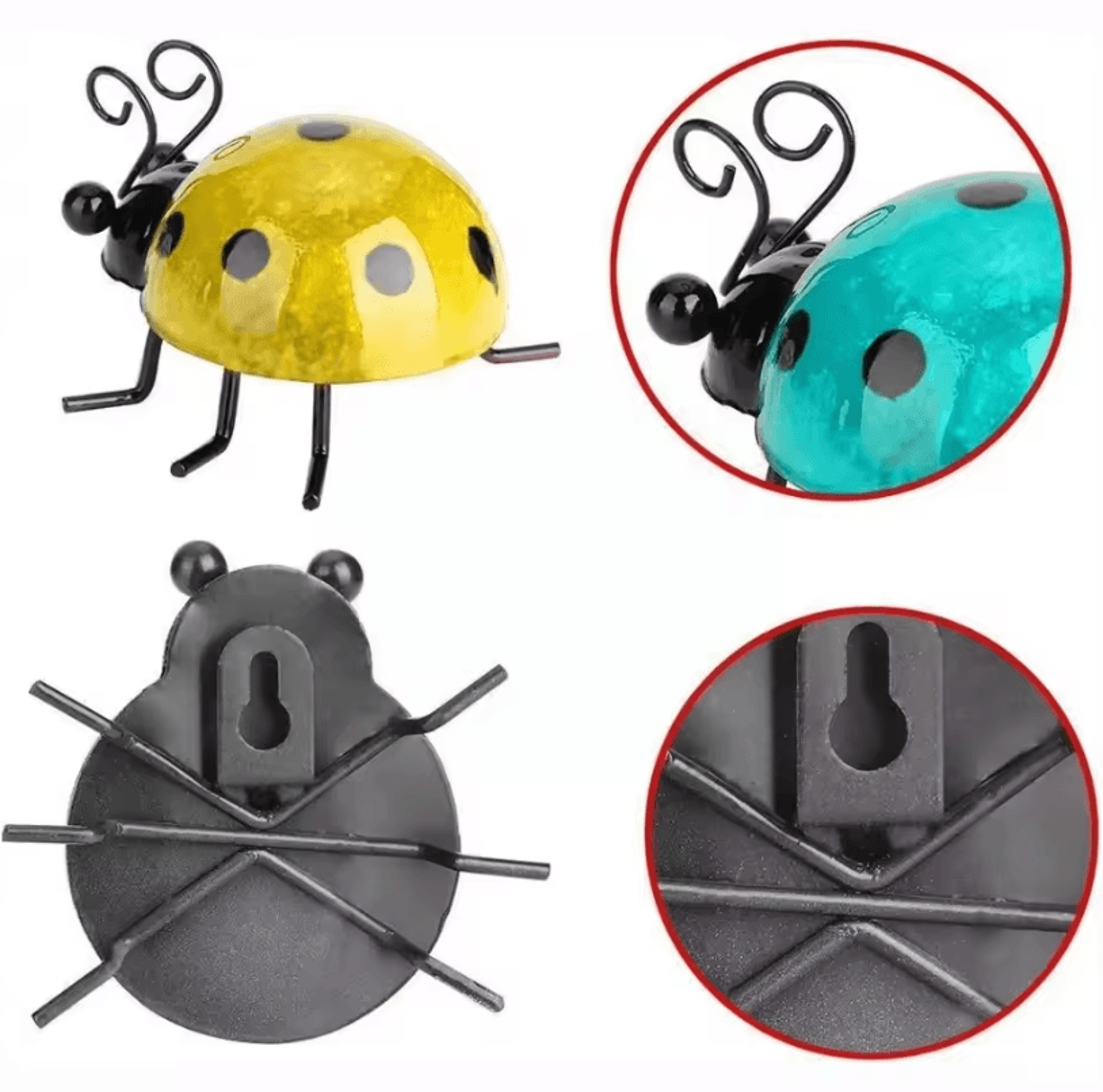 Set Of 4 Metal Garden Wall Art Ladybugs  Outdoor Decorative Wall Sculptures 4