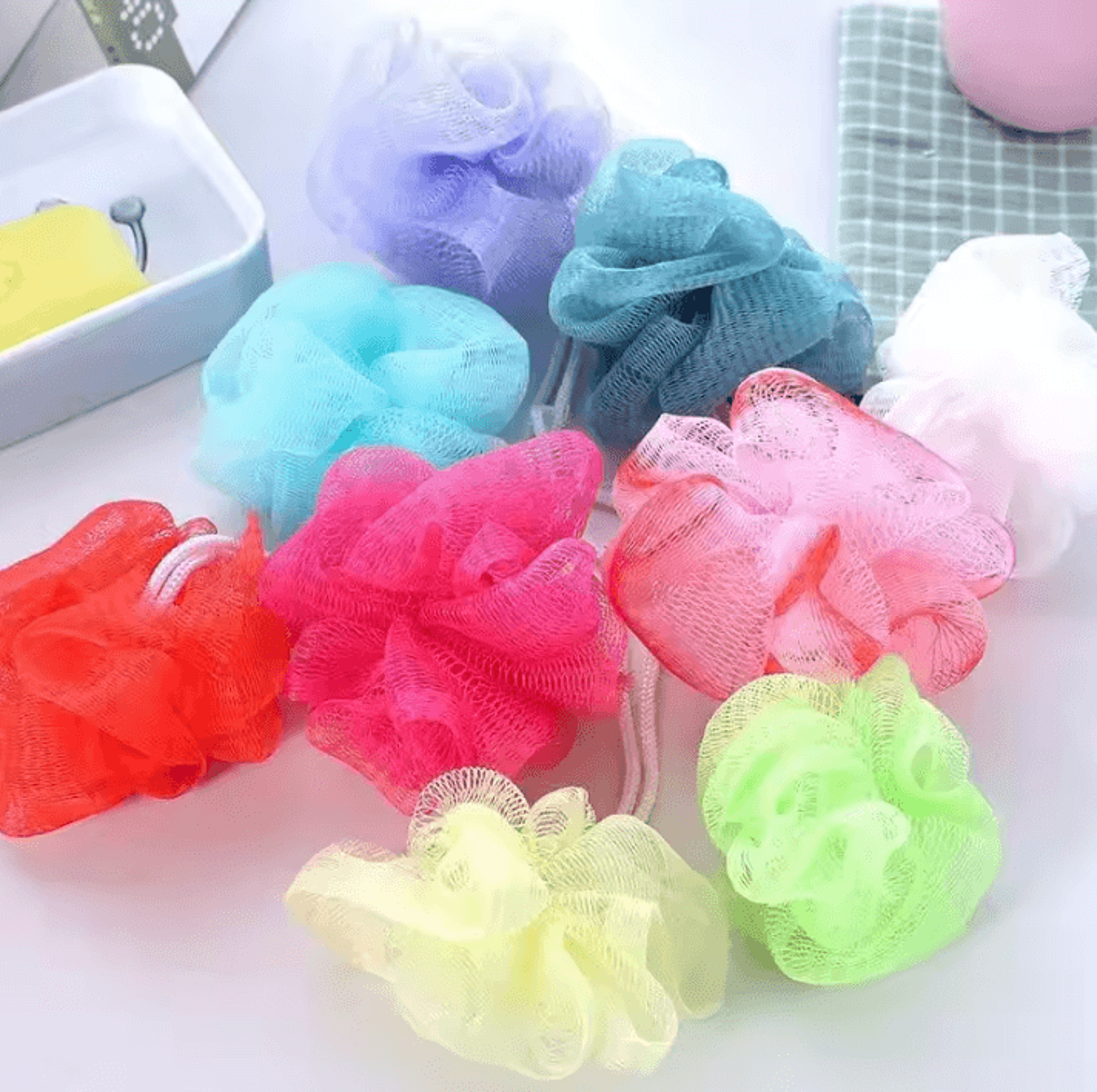 10Piece Random Color Bath Shower Puff Set  Exfoliate Mesh Sponge Body Wash Brush 2
