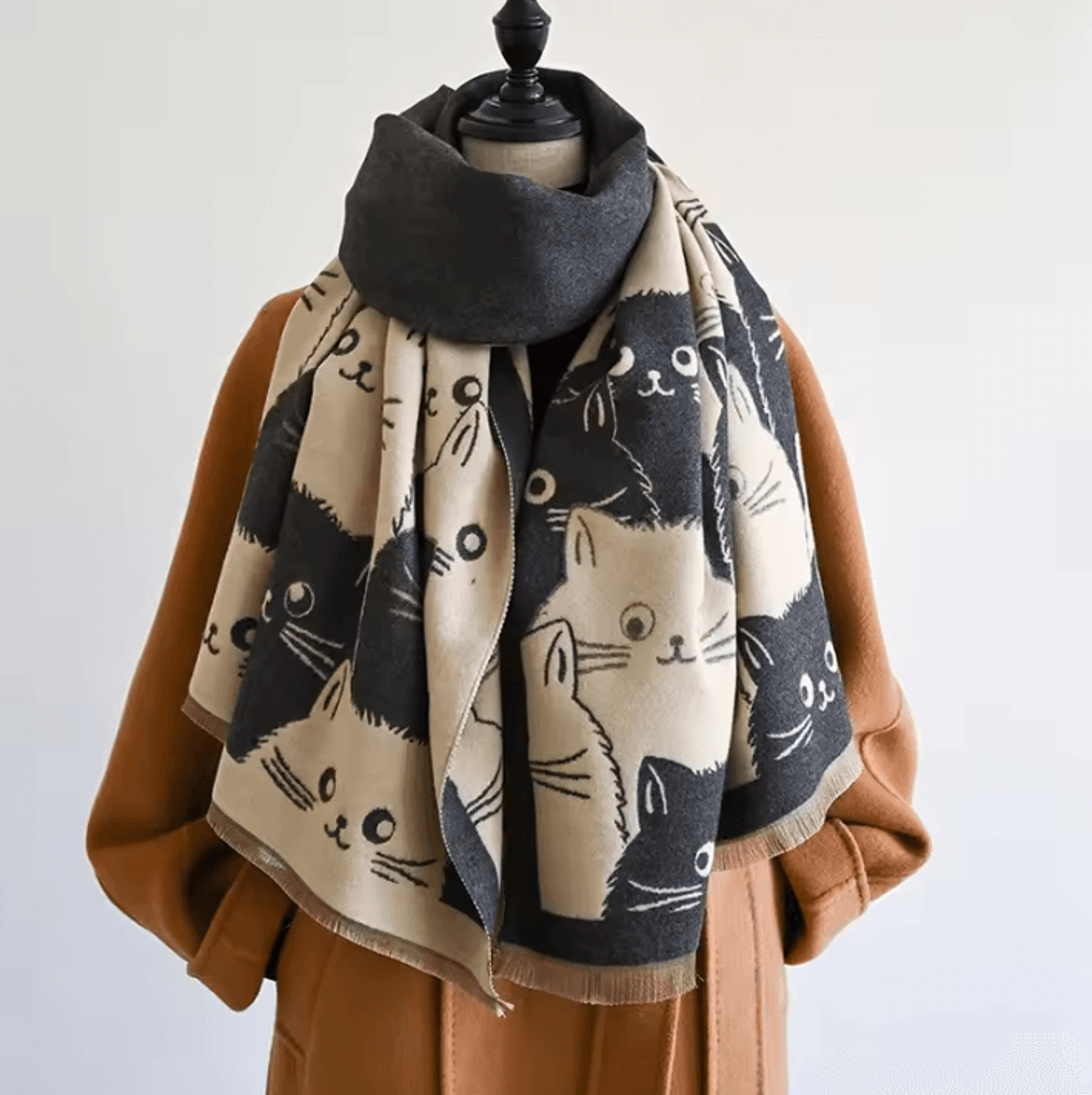 Cute Cat Jacquard Cashmere Pashmina Scarf  Thick Winter Warmth Shawl  Coldproof Blanket 0