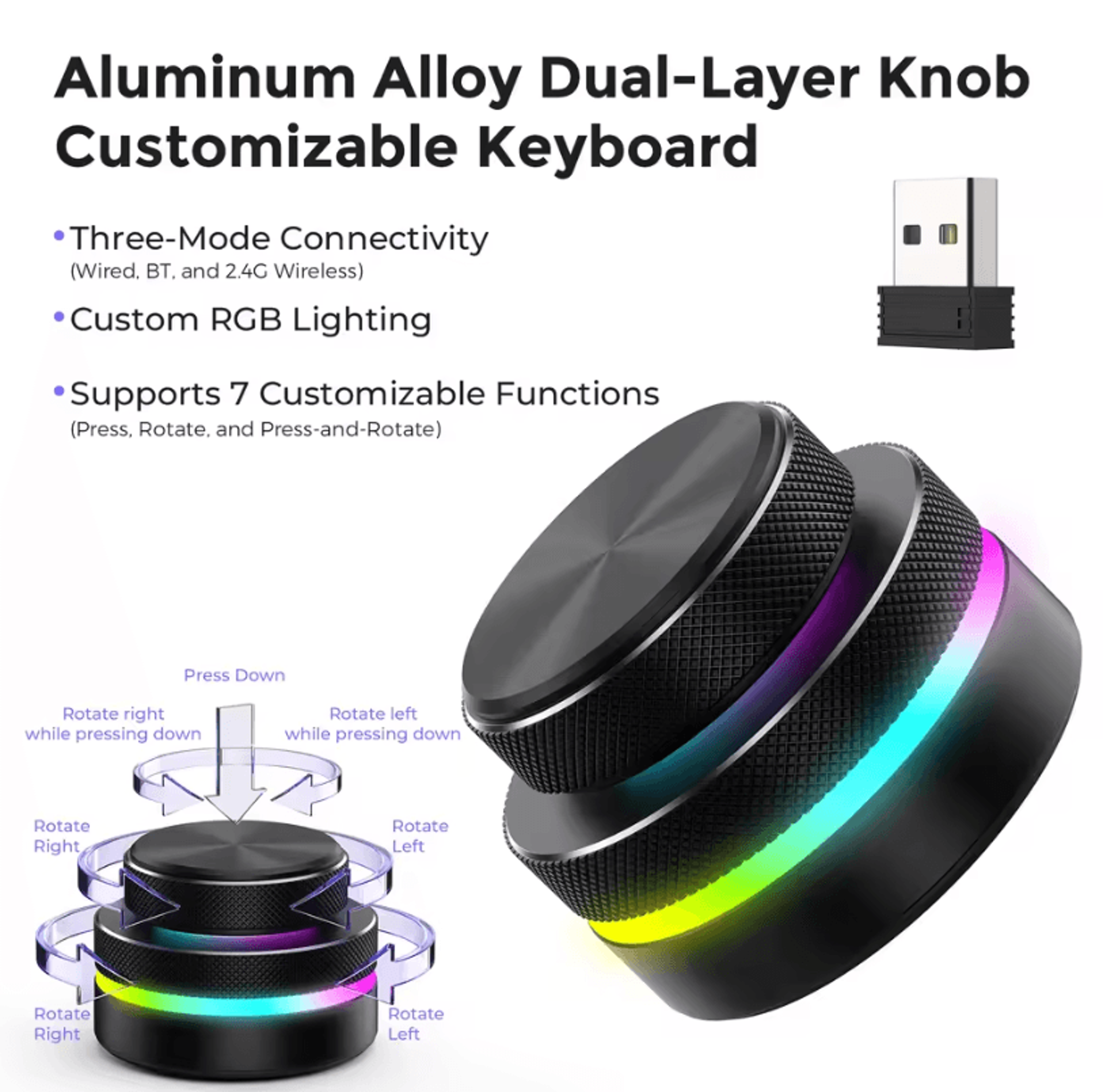 DualLayer Wireless Custom Keyboard With RGB Knob  Volume  Multimedia Control For Office And Creativ 9