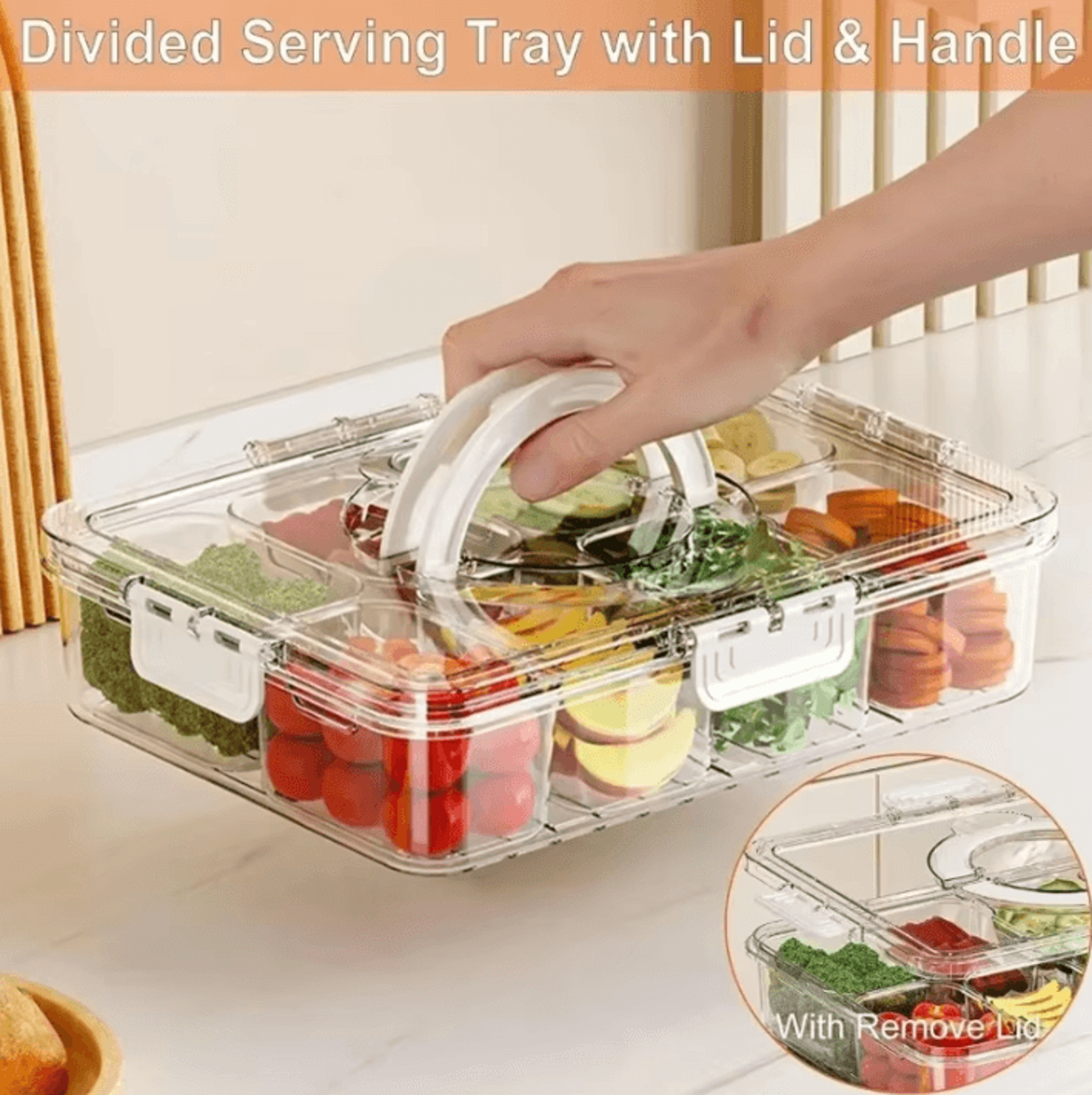 8Grid Divided Food Storage Box With Lid  Refrigerated Snack  Fruit Organizer 1