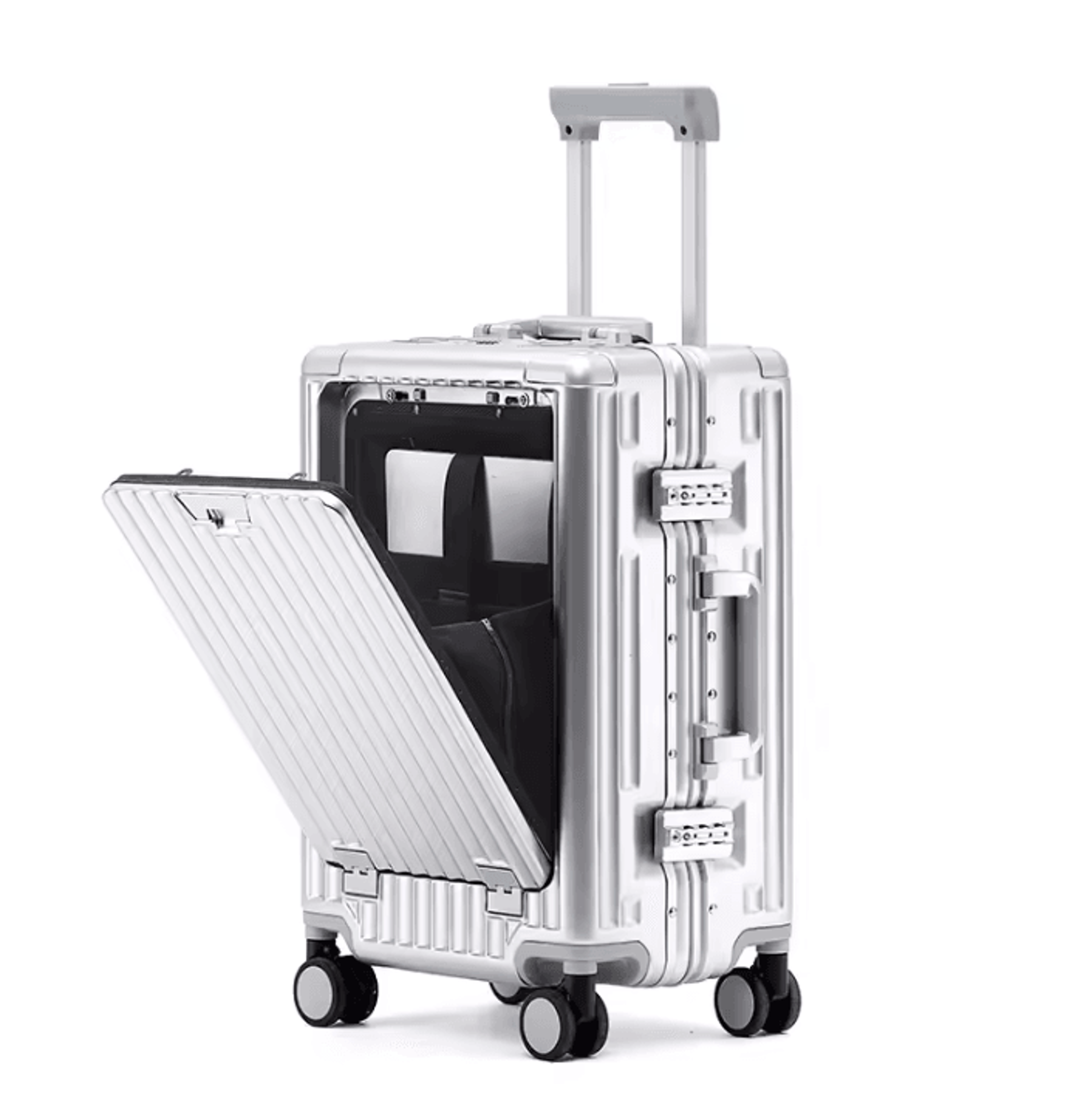 20Inch 500mm Aluminum Frame Functional Trolley Suitcase  ShockAbsorbing USB Charging  MultiFeature  0