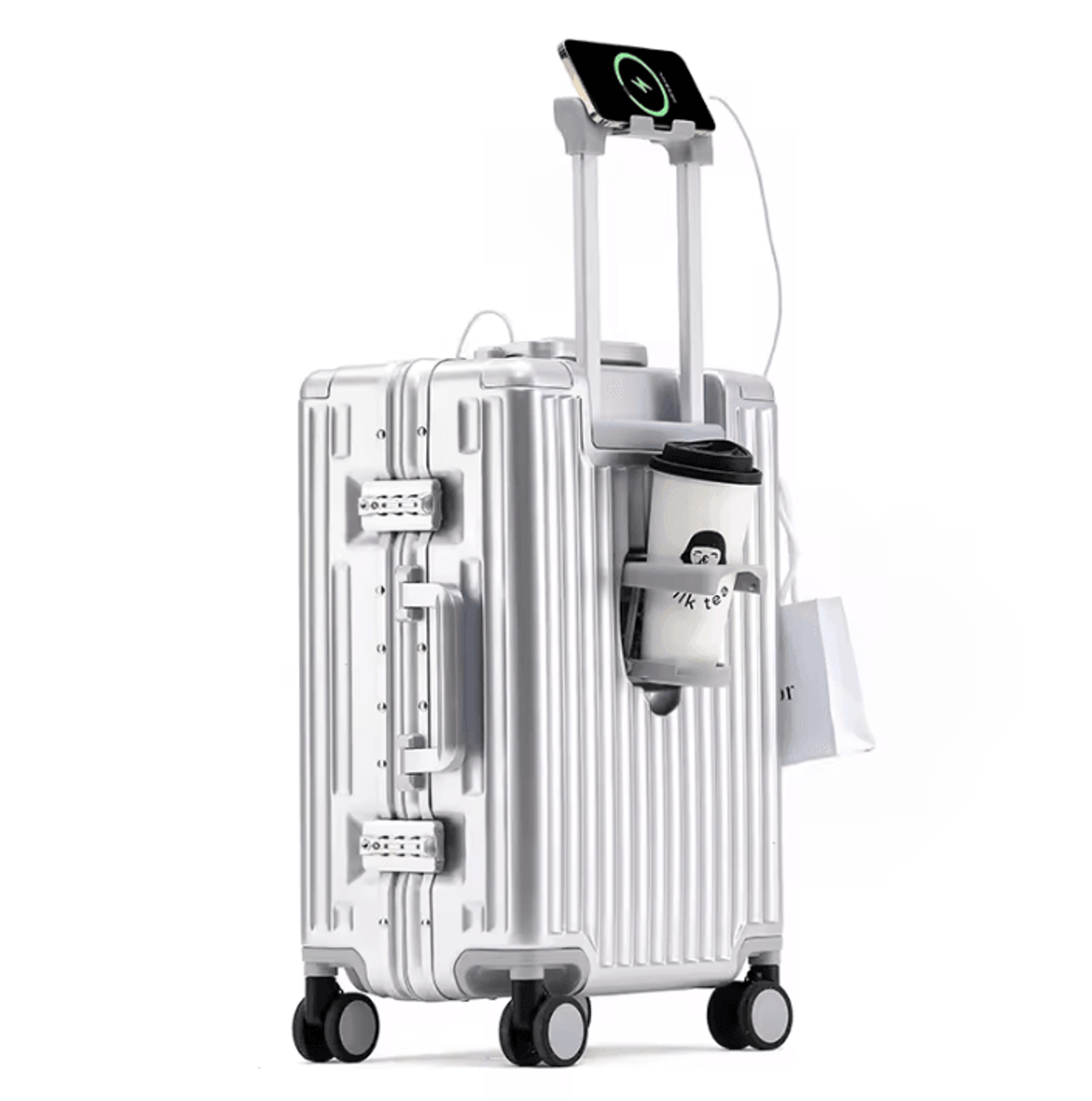 20Inch 500mm Aluminum Frame Functional Trolley Suitcase  ShockAbsorbing USB Charging  MultiFeature  1