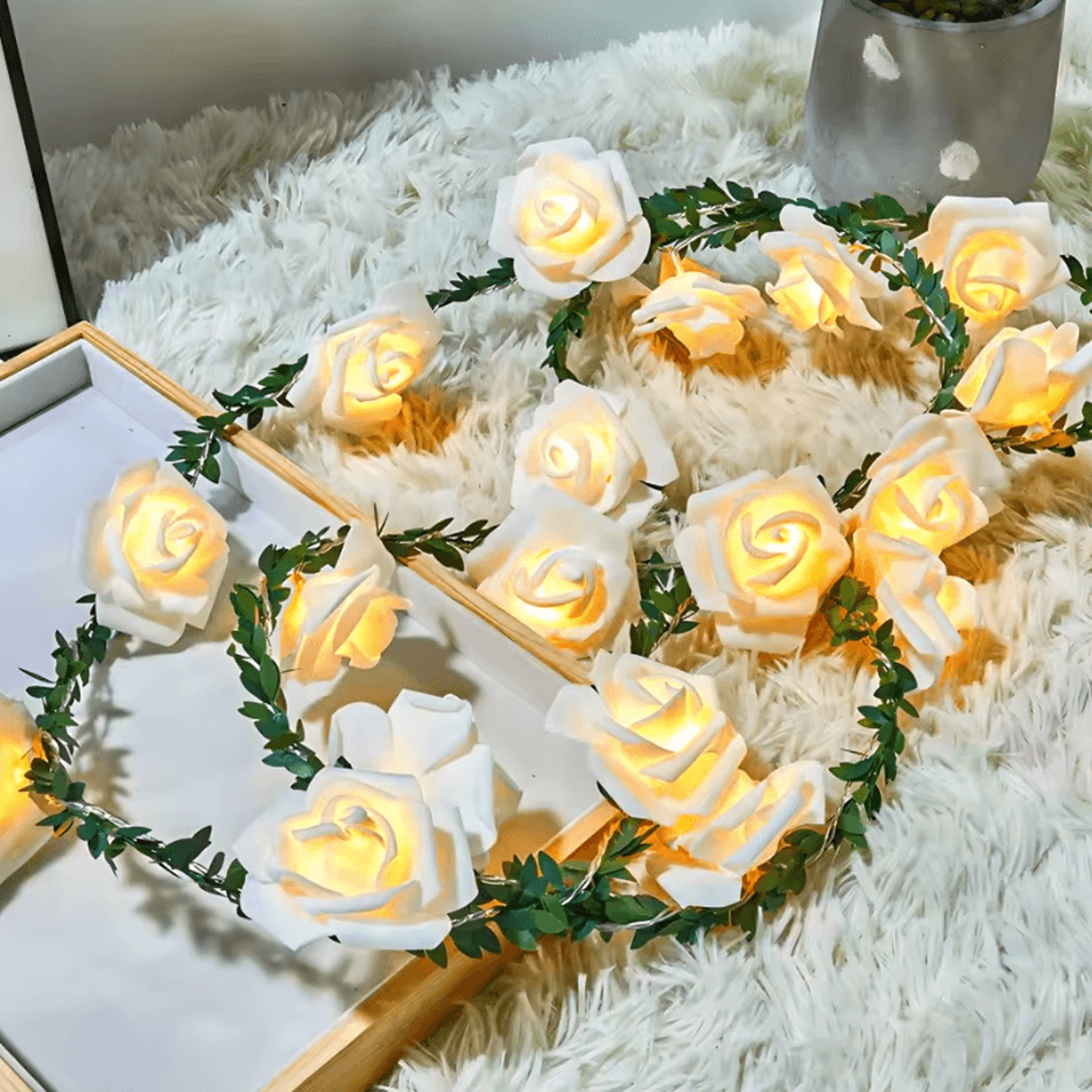 EverBloom 1020 LED Rose String Lights  Battery Operated Artificial Ivy Garland For Party  Home Deco 6