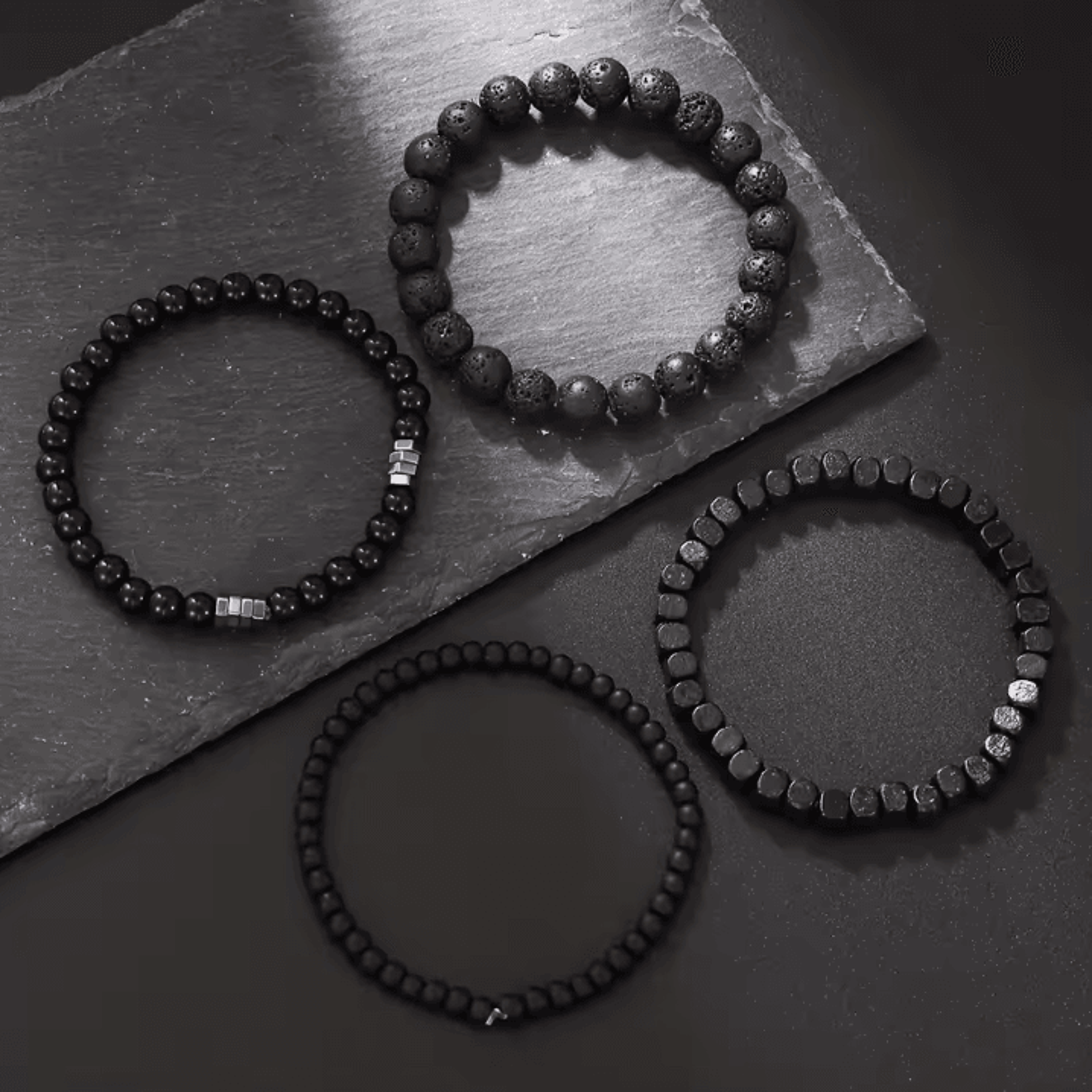 LavaEdge 4Piece Volcanic Stone Bracelet Set  Black Lava Rock  Wood Beads Elastic Jewelry For Men  W 1