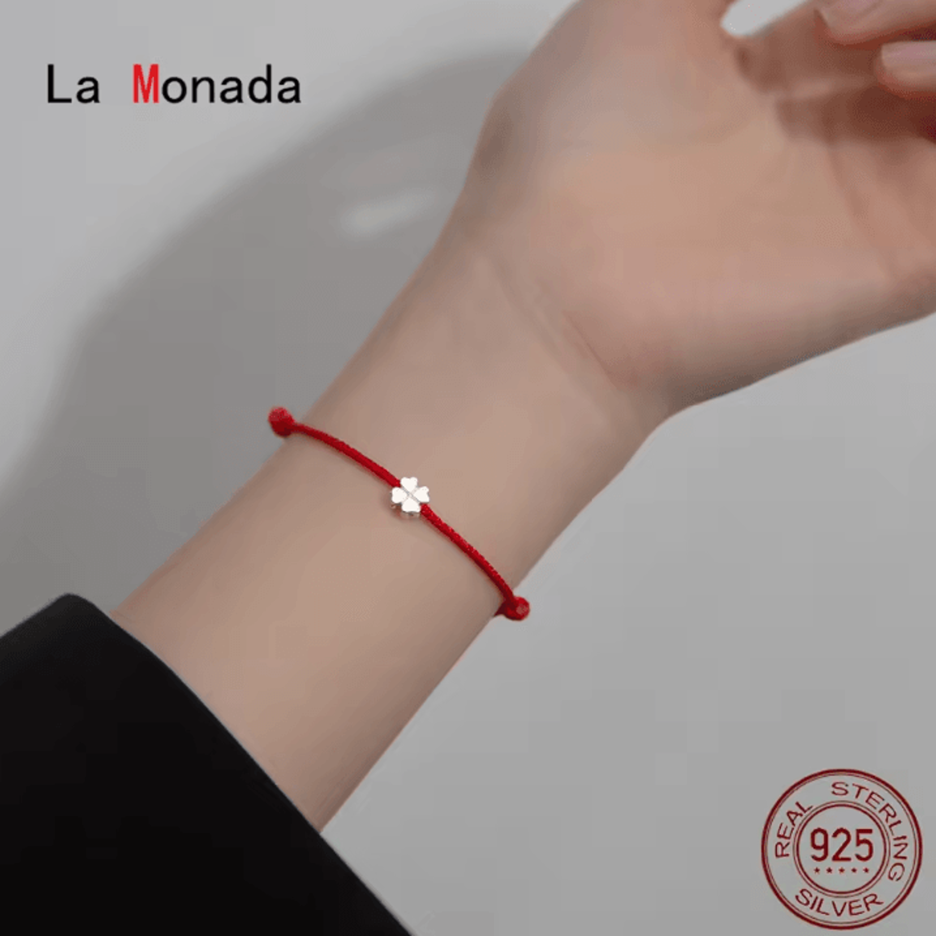 La Monada 925 Sterling Silver Red Rope Bracelet  Minimalist Flower Red Thread Jewelry For Women  St 0