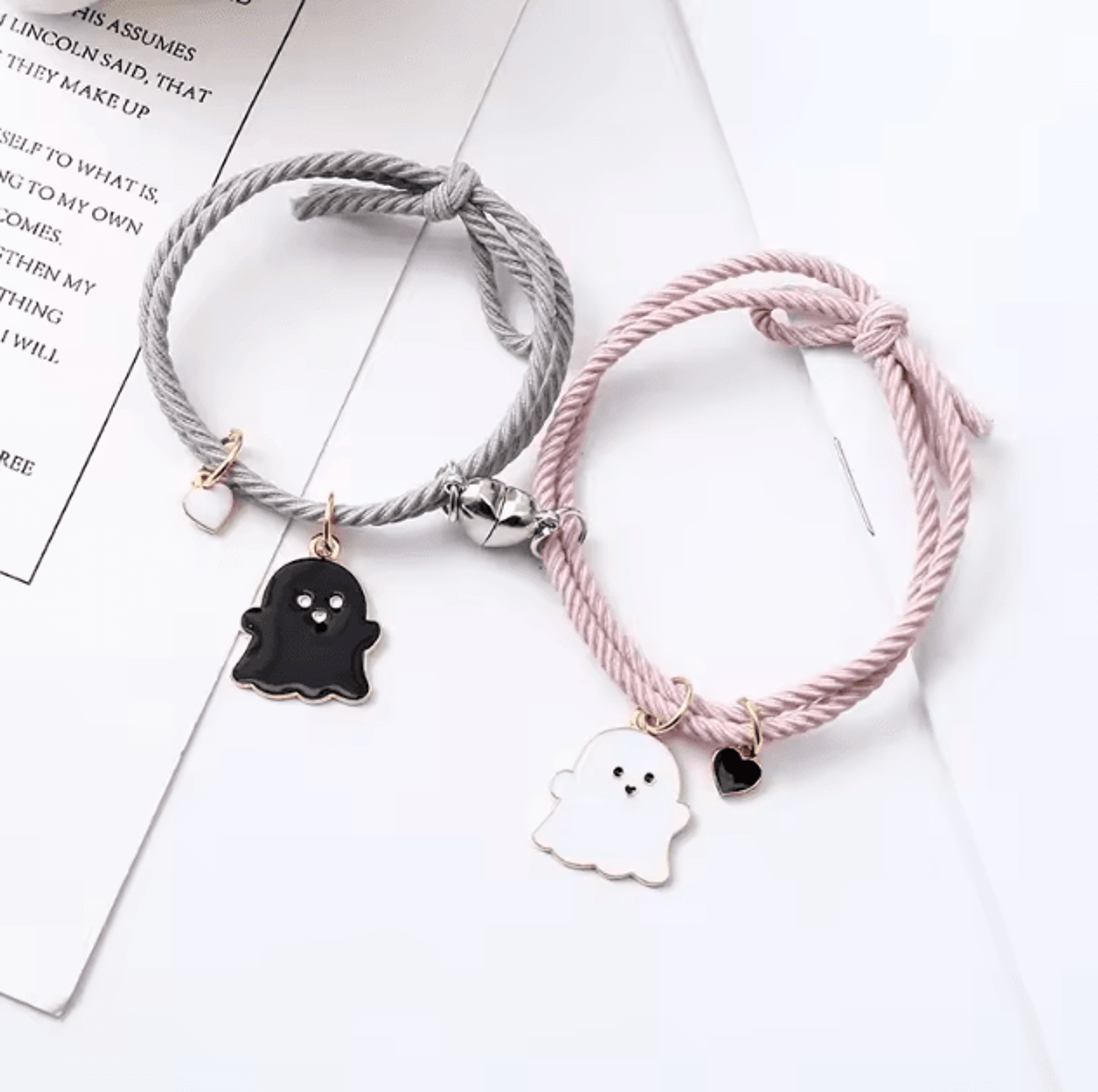 SpookLove Halloween Ghost Couple Bracelets Set  Braided Magnetic Heart LongDistance Promise Jewelry 7